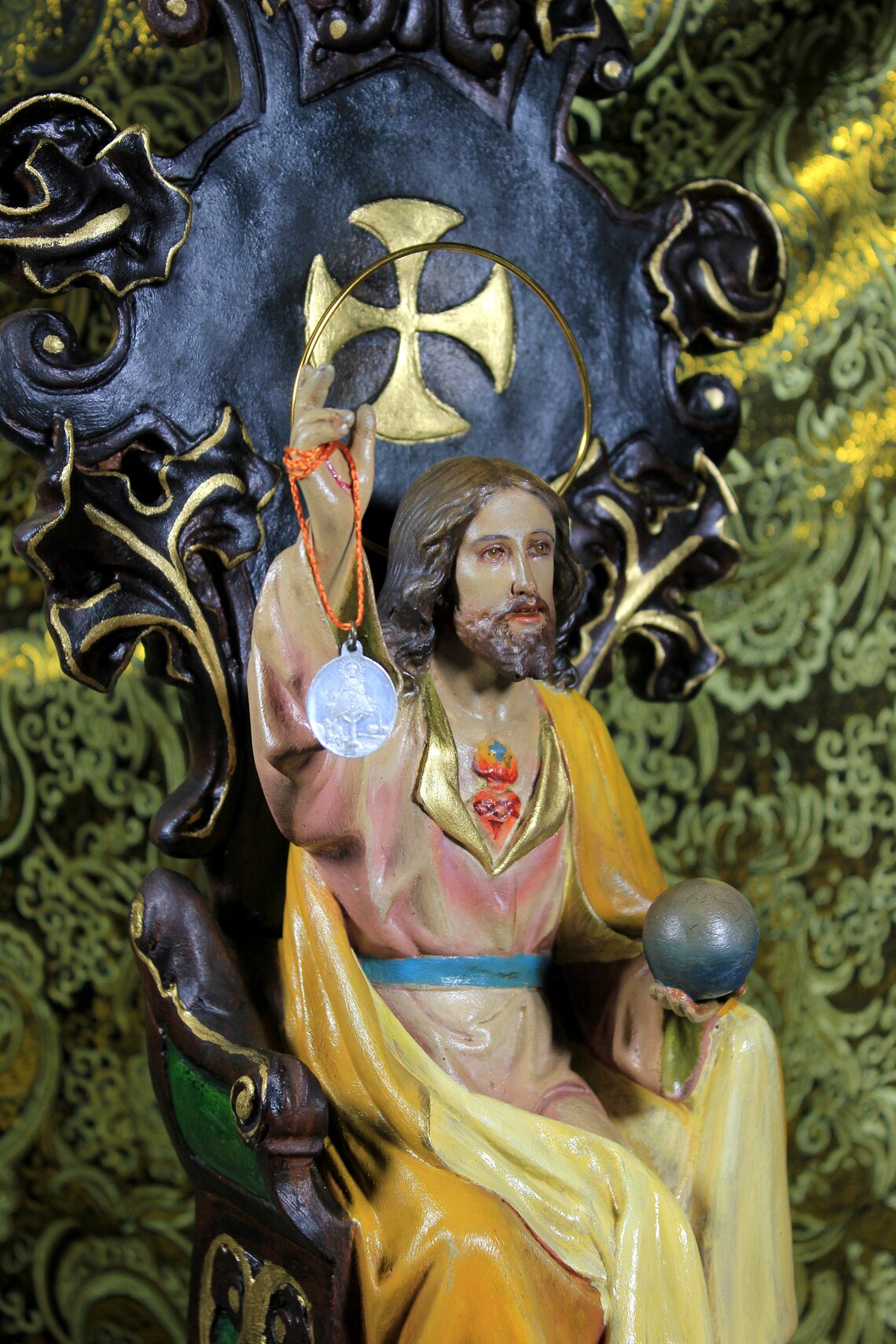 Gran Jesús en Trono, Escultura Jesucristo Entronizado, Figura Religiosa, Sagrado Corazón Jesús - Imagen 2