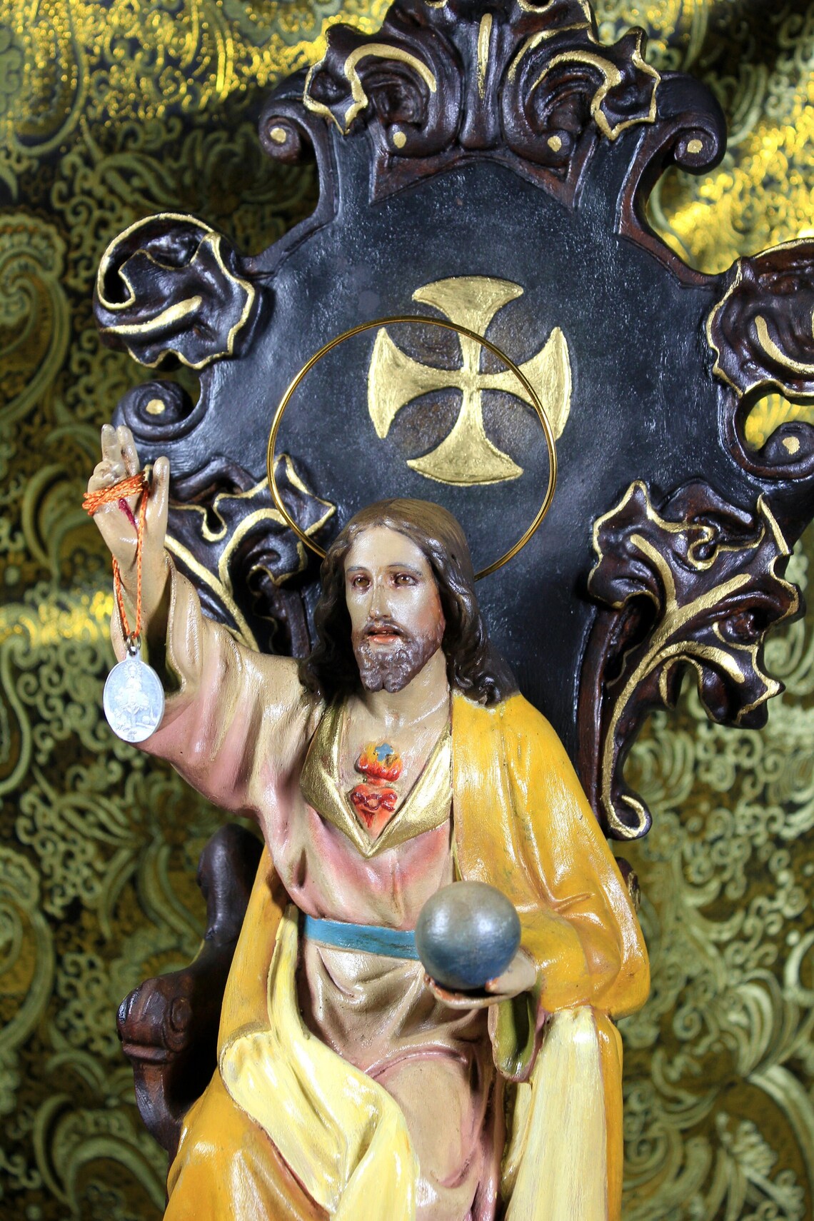Gran Jesús en Trono, Escultura Jesucristo Entronizado, Figura Religiosa, Sagrado Corazón Jesús - Imagen 3
