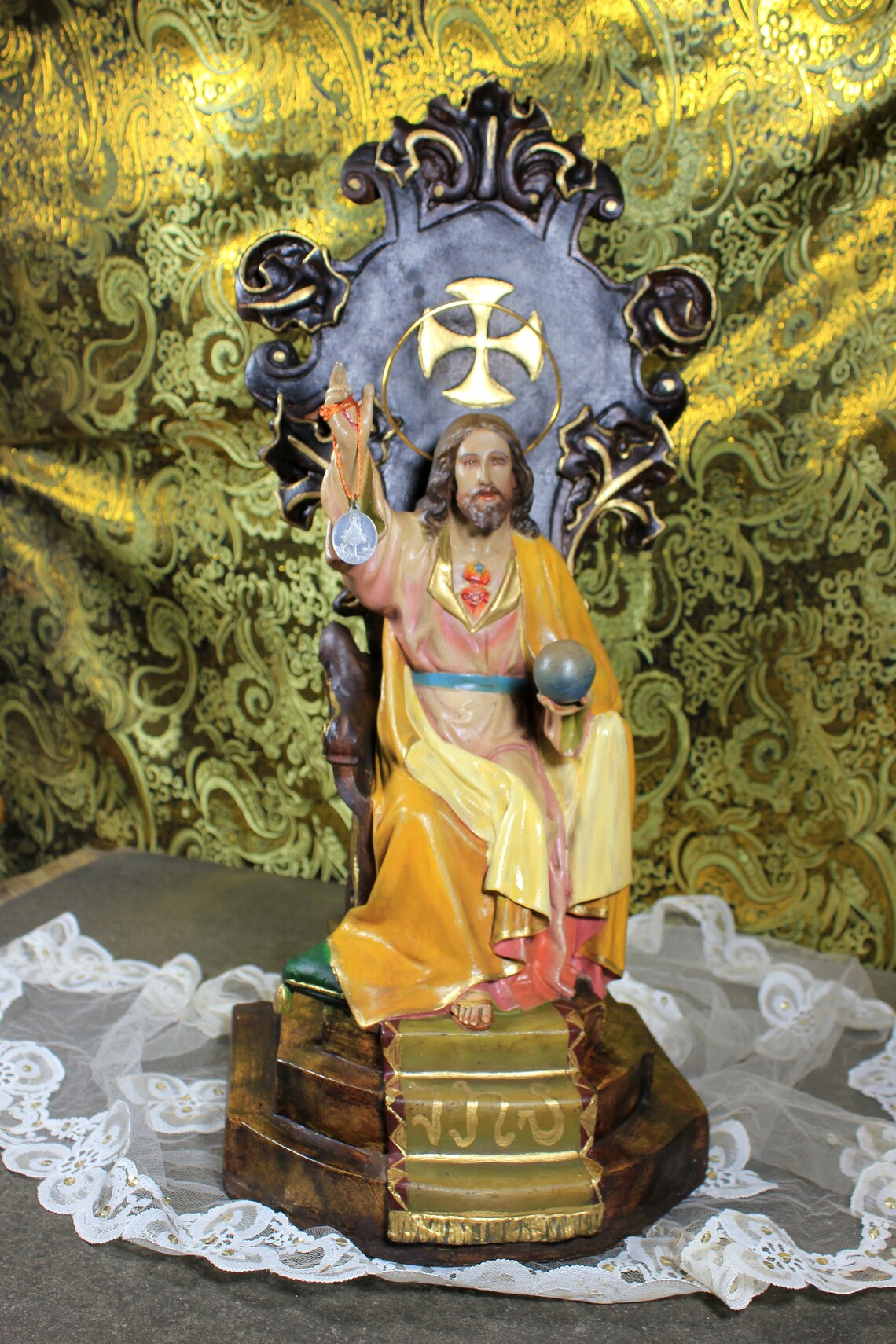 Gran Jesús en Trono, Escultura Jesucristo Entronizado, Figura Religiosa, Sagrado Corazón Jesús - Imagen 4