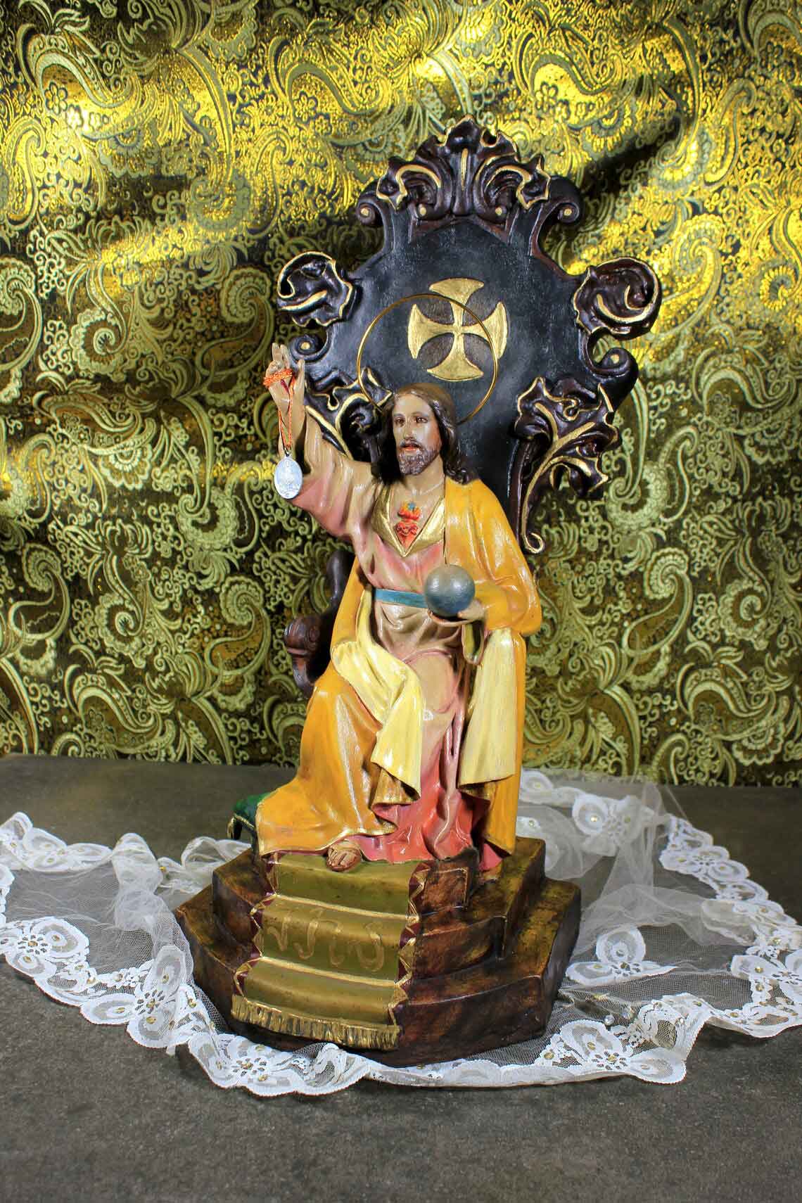 Gran Jesús en Trono, Escultura Jesucristo Entronizado, Figura Religiosa, Sagrado Corazón Jesús - Imagen 5