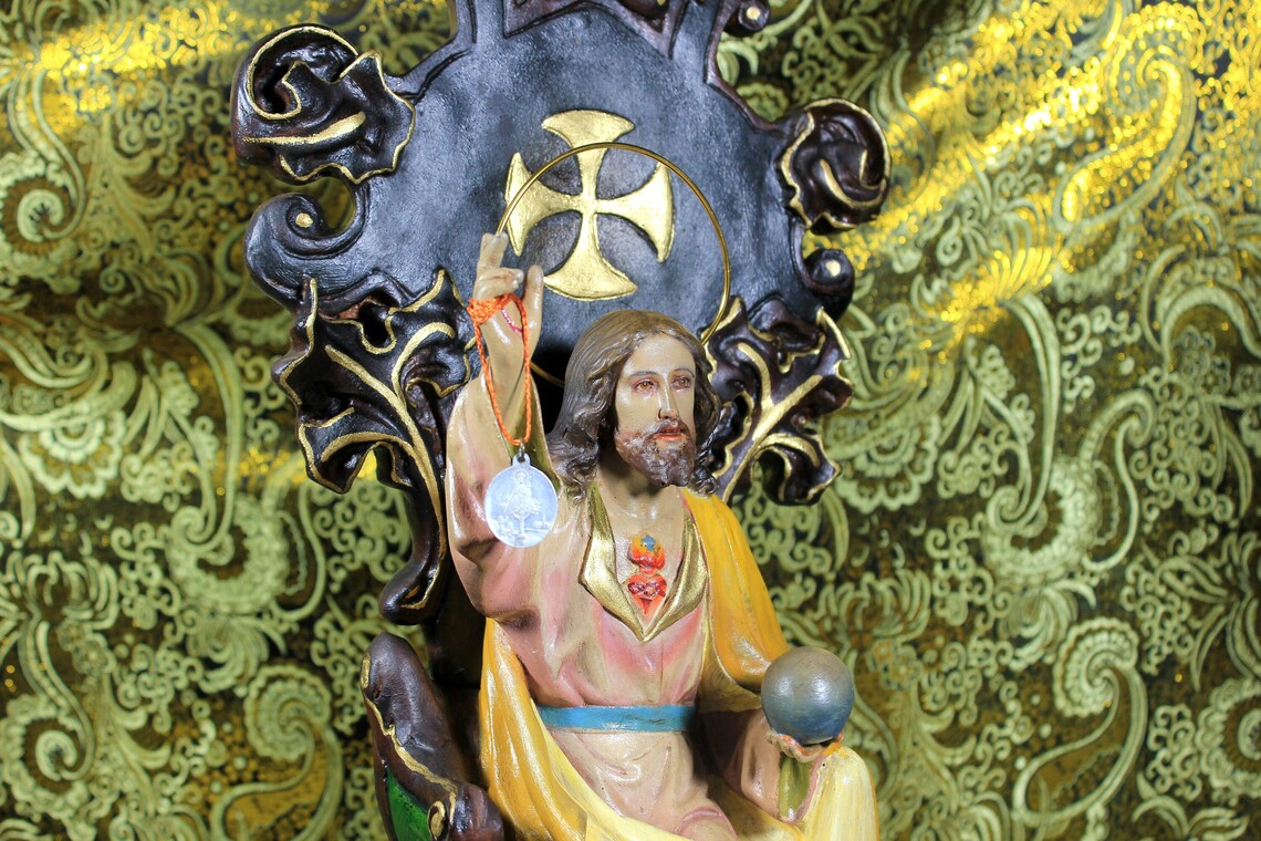 Gran Jesús en Trono, Escultura Jesucristo Entronizado, Figura Religiosa, Sagrado Corazón Jesús - Imagen 6