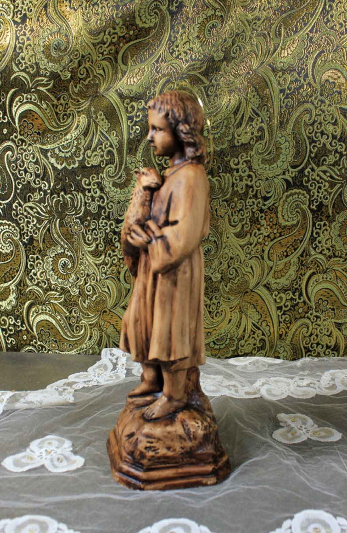 Niño San Juanito, Antiguo Niño con Cordero, Escultura El Buen Pastor, Escultura Escayola - Imagen 4