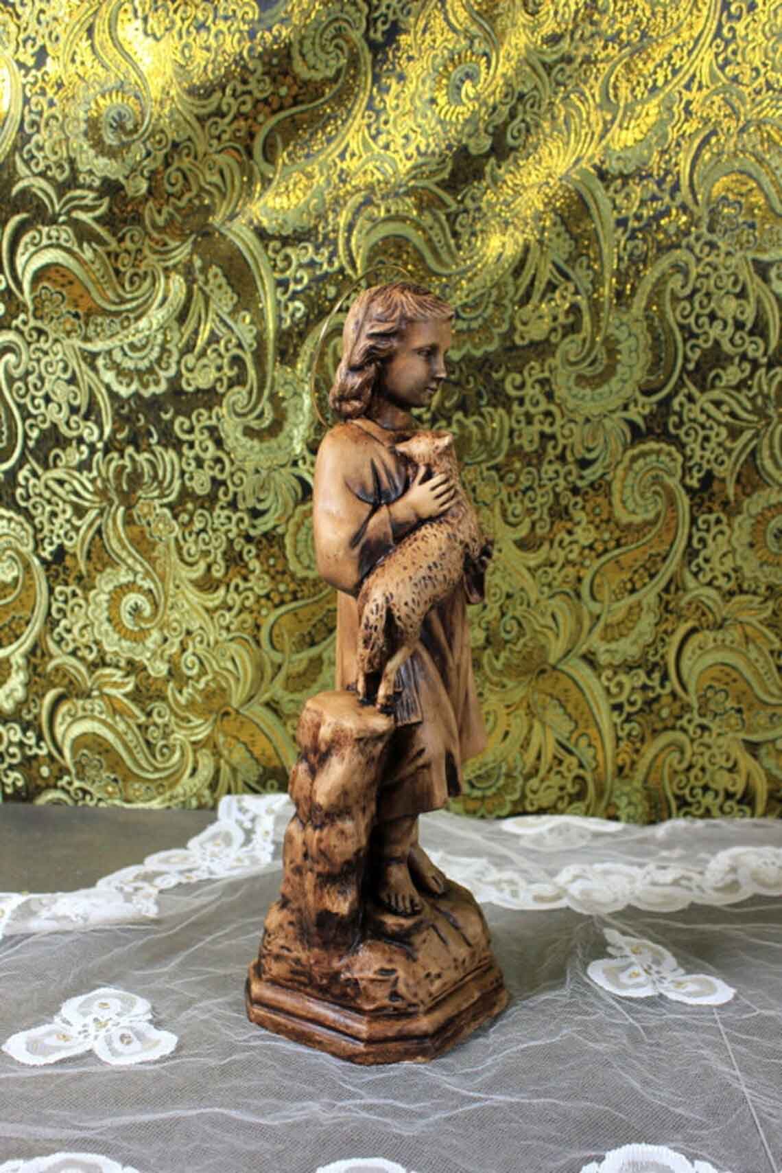 Niño San Juanito, Antiguo Niño con Cordero, Escultura El Buen Pastor, Escultura Escayola - Imagen 5