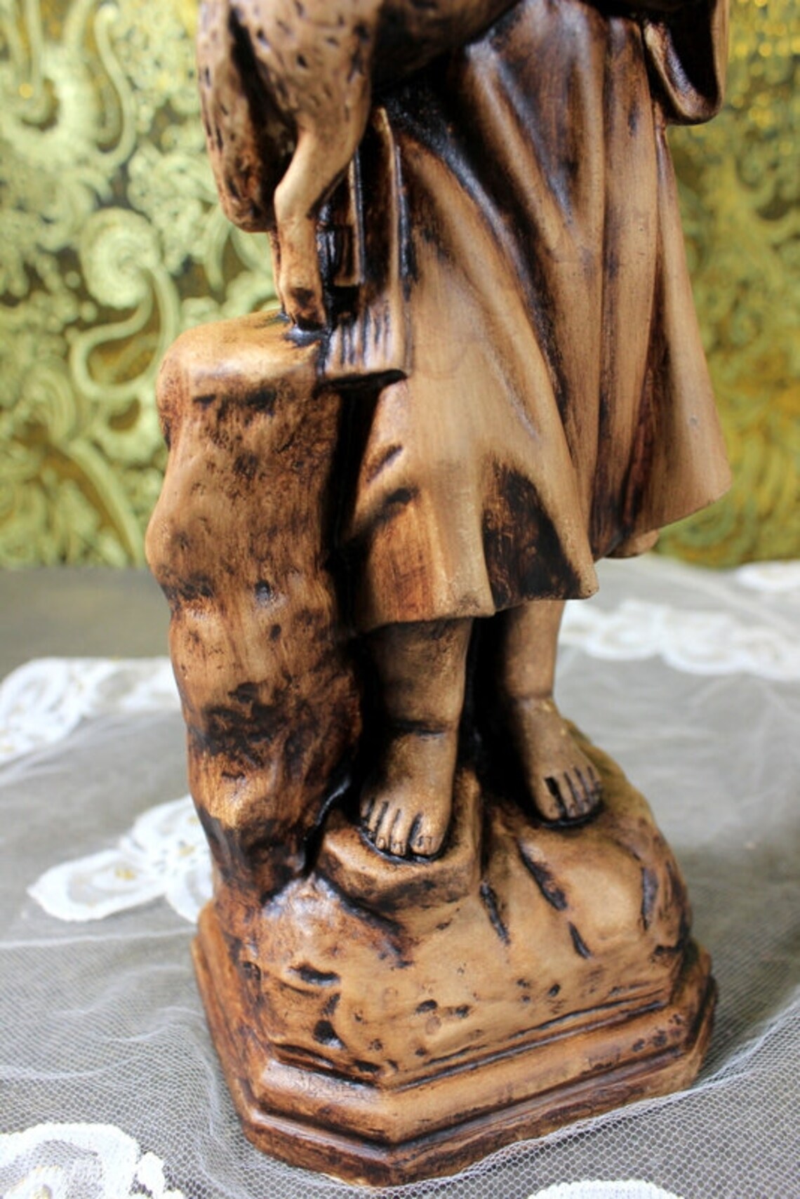 Niño San Juanito, Antiguo Niño con Cordero, Escultura El Buen Pastor, Escultura Escayola - Imagen 7