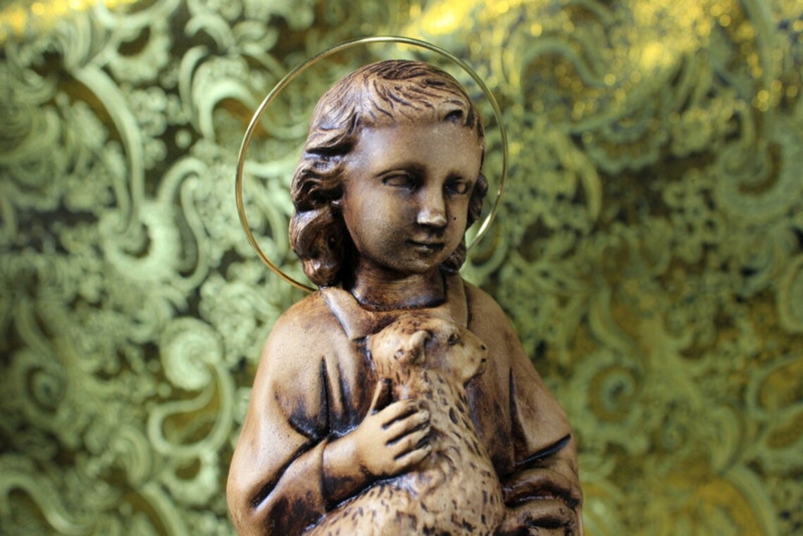 Niño San Juanito, Antiguo Niño con Cordero, Escultura El Buen Pastor, Escultura Escayola - Imagen 9