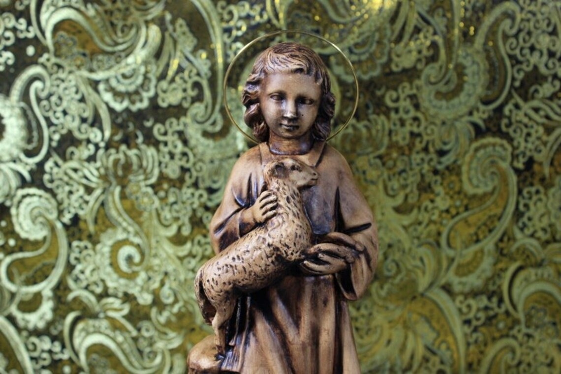Niño San Juanito, Antiguo Niño con Cordero, Escultura El Buen Pastor, Escultura Escayola - Imagen 10