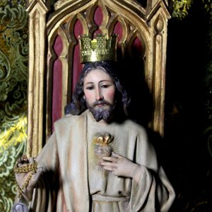Gran Jesús en Trono, Escultura Jesucristo, Talla de Madera, Sagrado Corazón de Jesús