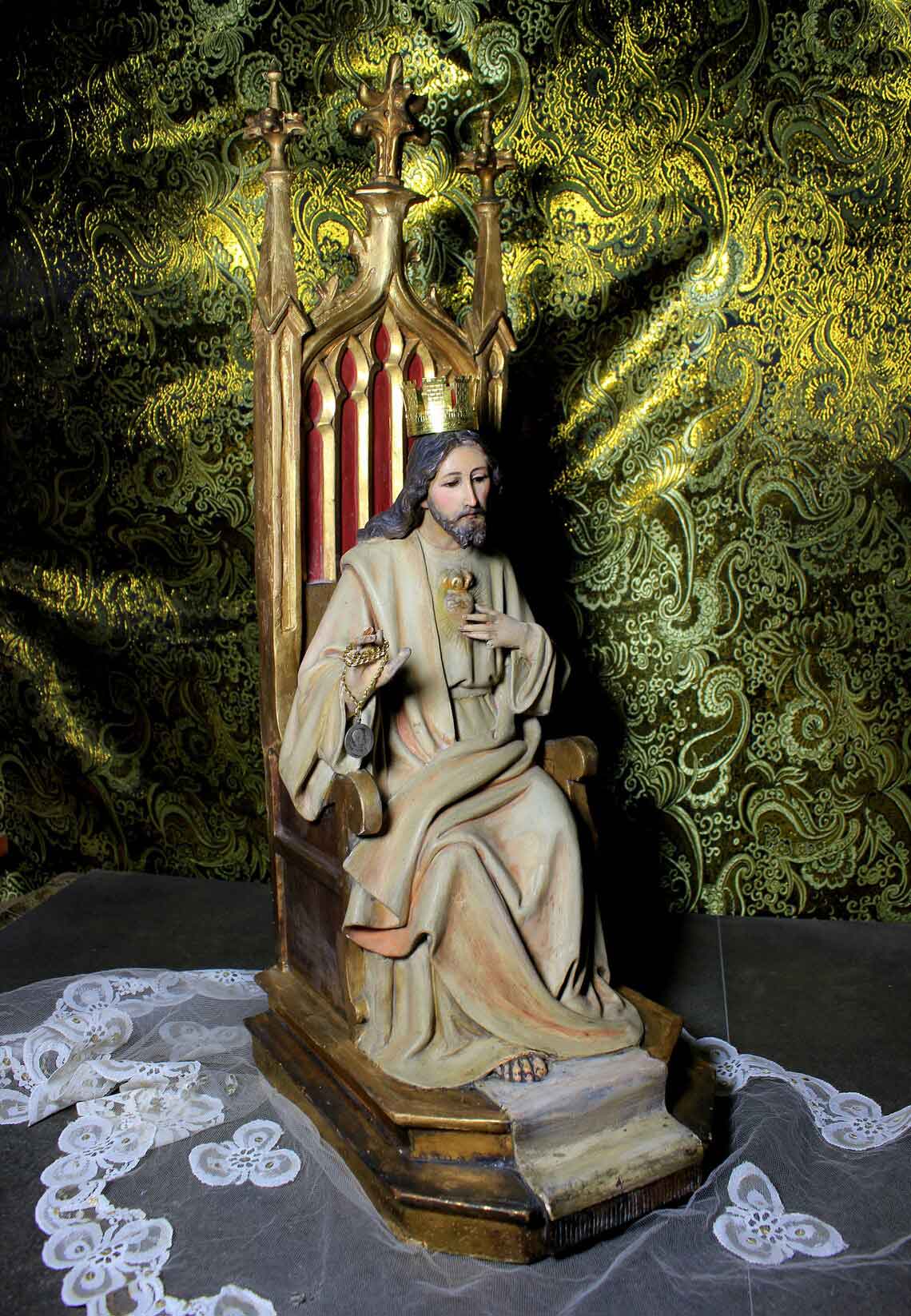 Gran Jesús en Trono, Escultura Jesucristo, Talla de Madera, Sagrado Corazón de Jesús - Imagen 5