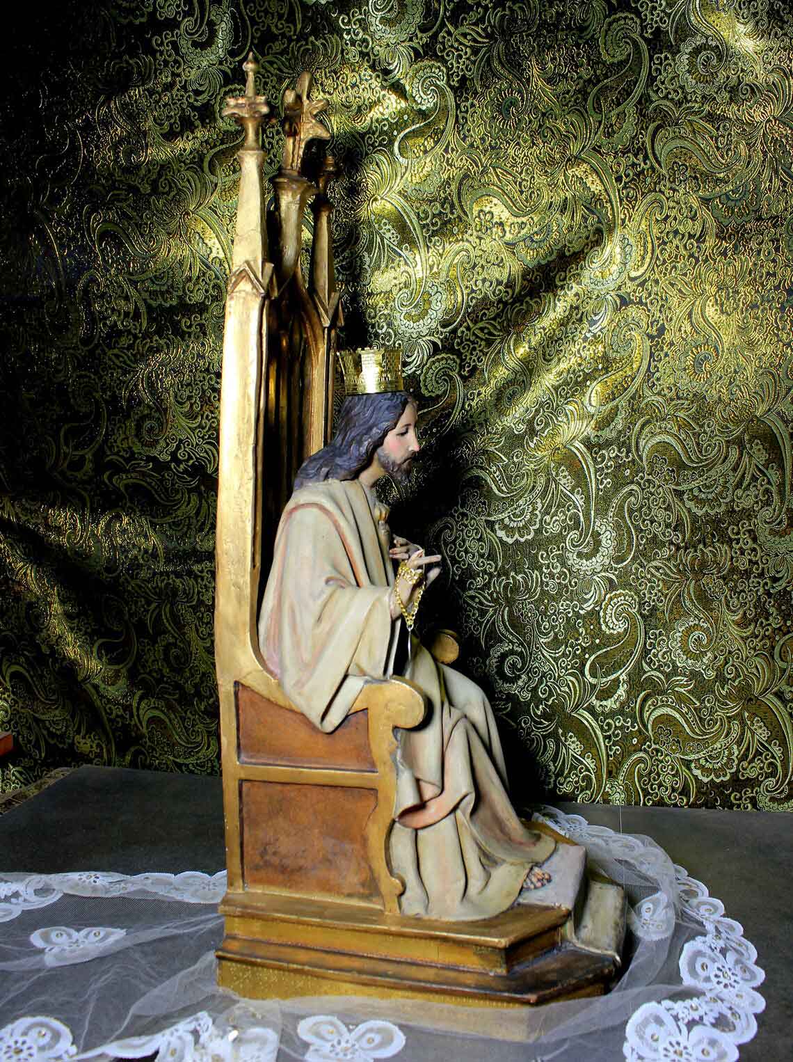 Gran Jesús en Trono, Escultura Jesucristo, Talla de Madera, Sagrado Corazón de Jesús - Imagen 7