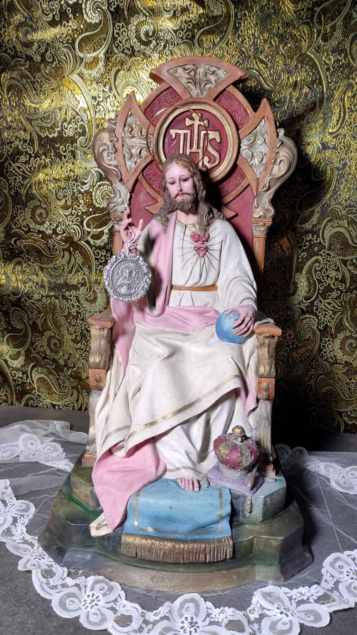 Gran Jesús en Trono, Escultura Jesucristo Entronizado, Figura Religiosa, Sagrado Corazón Jesús - Imagen 2