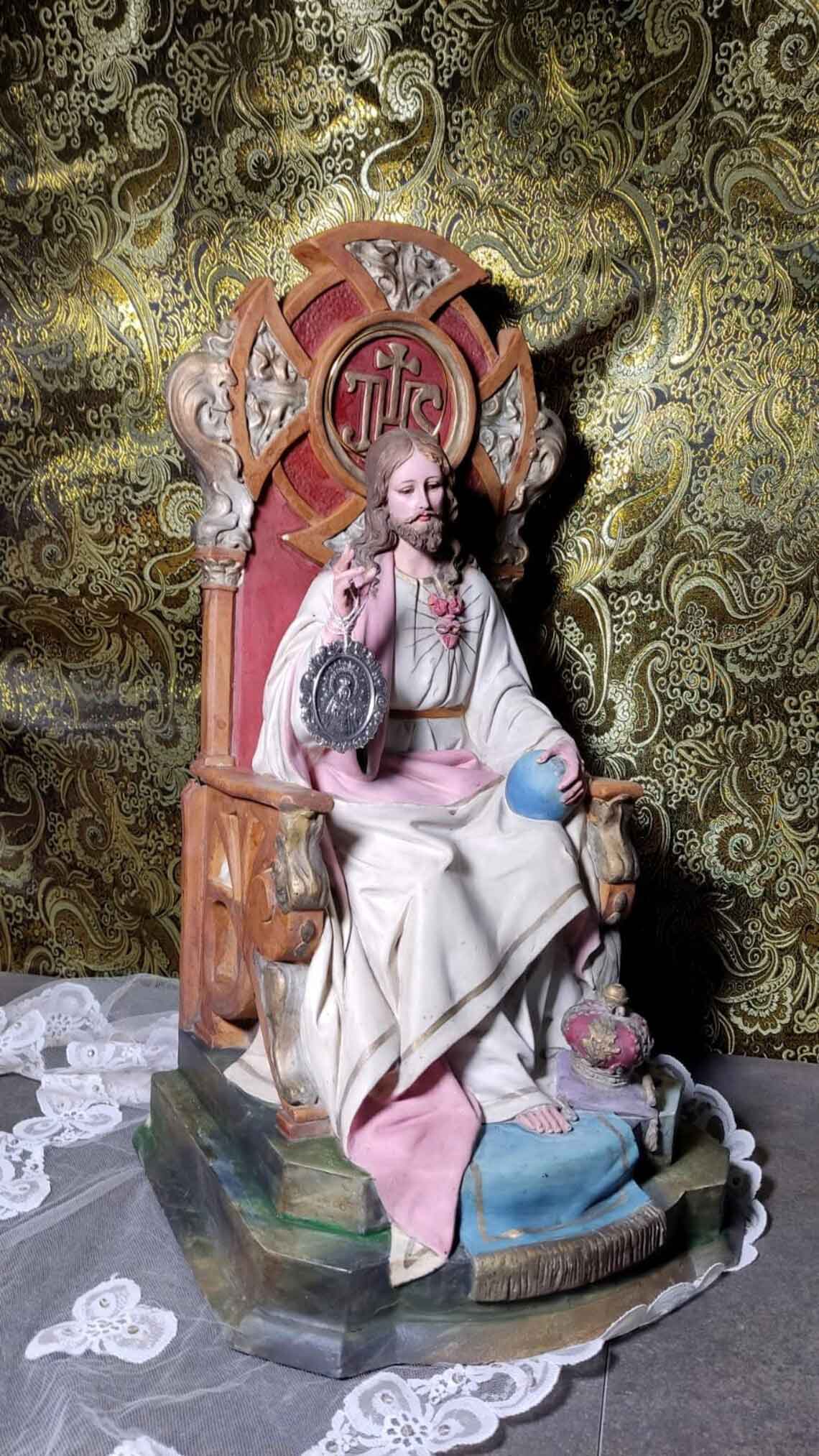 Gran Jesús en Trono, Escultura Jesucristo Entronizado, Figura Religiosa, Sagrado Corazón Jesús - Imagen 3