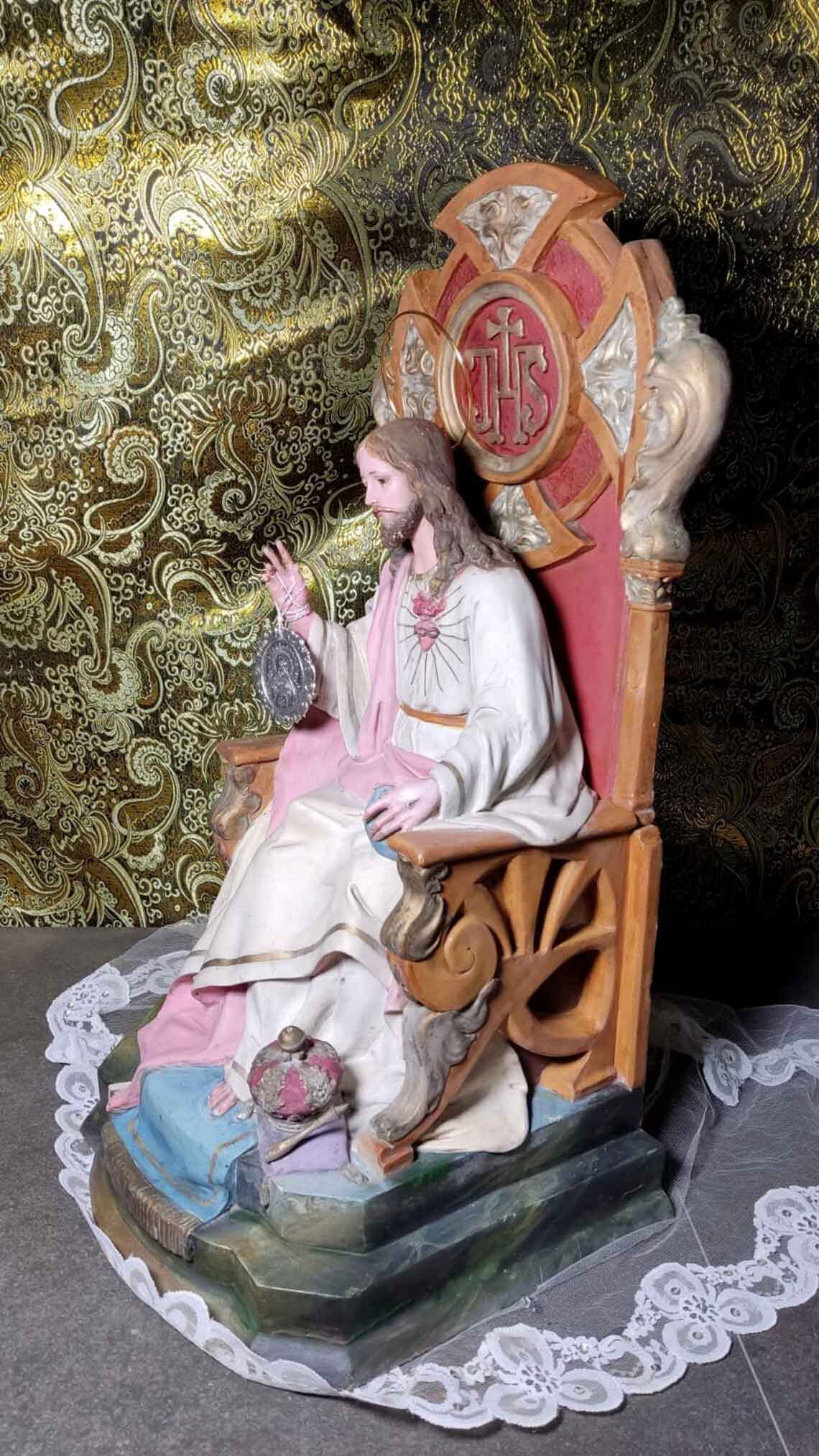Gran Jesús en Trono, Escultura Jesucristo Entronizado, Figura Religiosa, Sagrado Corazón Jesús - Imagen 4