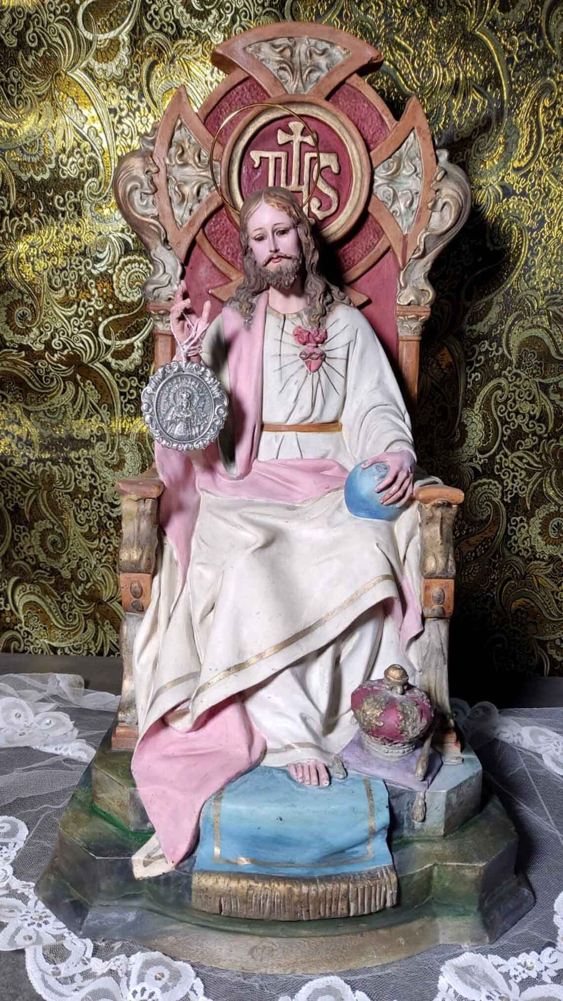 Gran Jesús en Trono, Escultura Jesucristo Entronizado, Figura Religiosa, Sagrado Corazón Jesús - Imagen 6