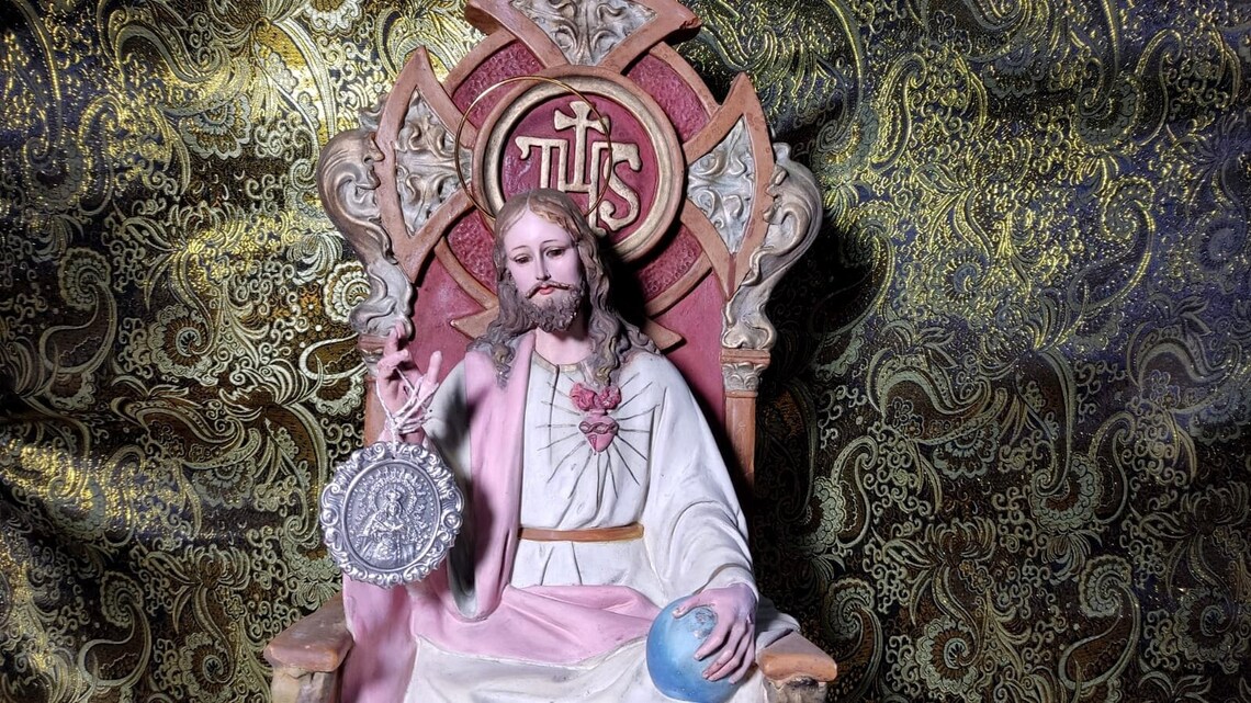 Gran Jesús en Trono, Escultura Jesucristo Entronizado, Figura Religiosa, Sagrado Corazón Jesús - Imagen 8