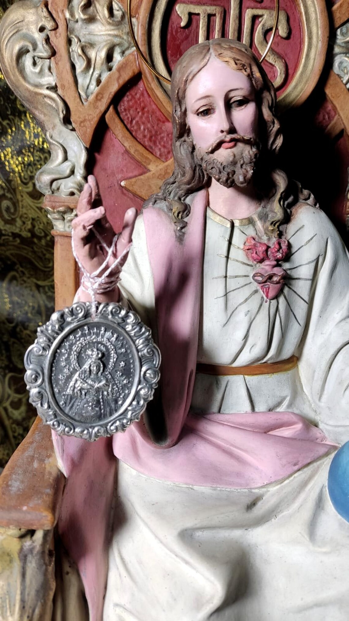 Gran Jesús en Trono, Escultura Jesucristo Entronizado, Figura Religiosa, Sagrado Corazón Jesús - Imagen 9