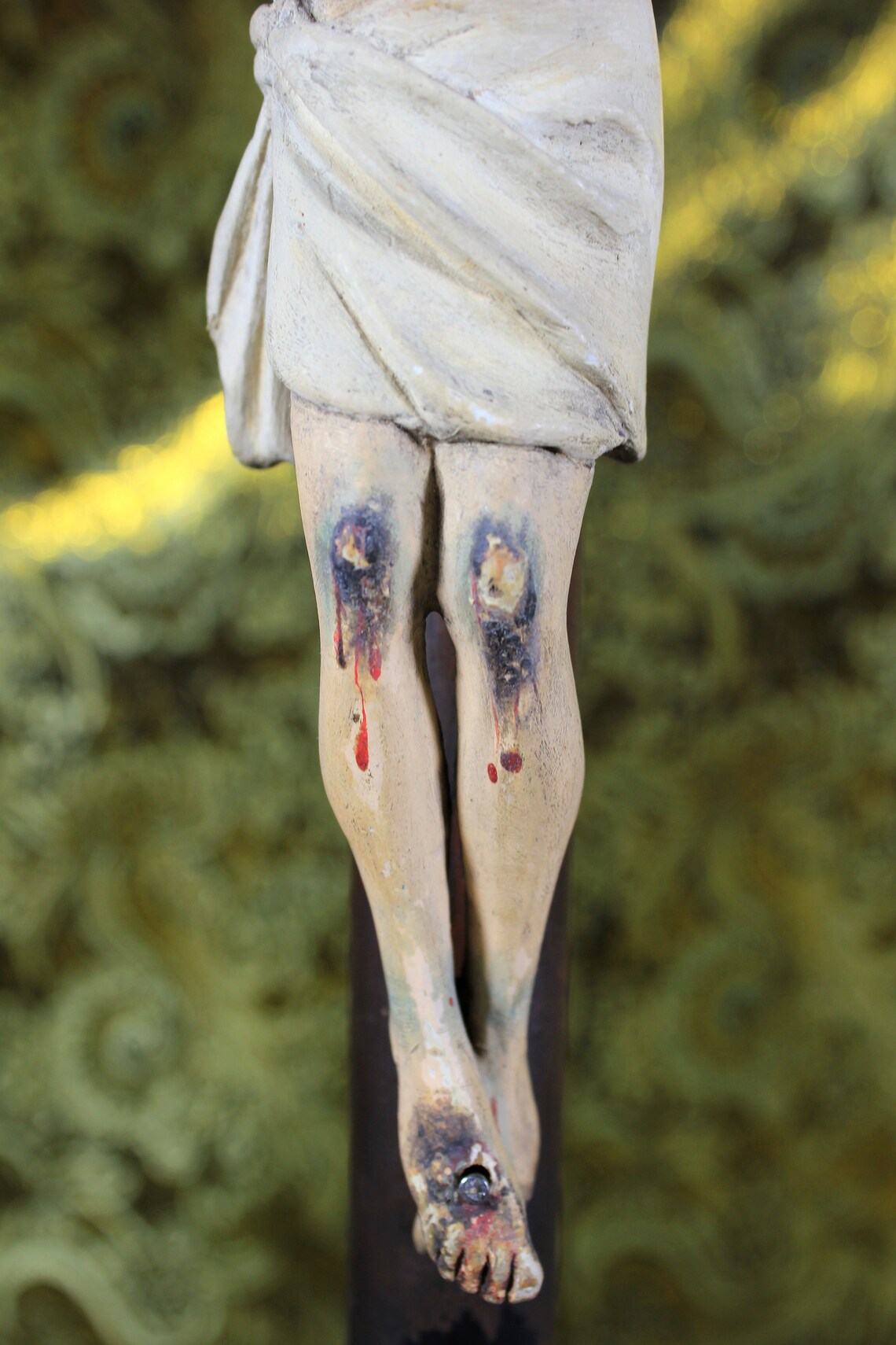 Crucifijo Madera, Talla Cristo, Antiguo Cristo Madera Policromado, Antigua Cruz de Mesa - Imagen 7