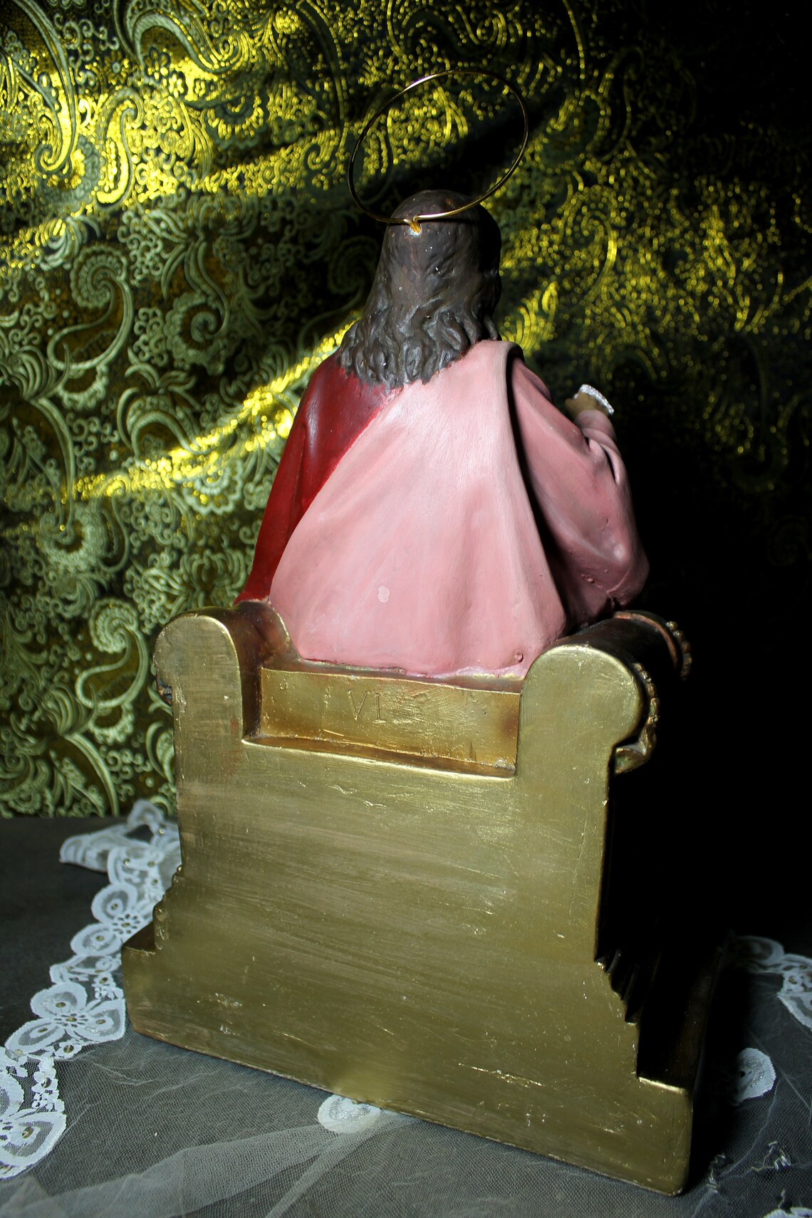 Jesús en Trono Antiguo, Jesucristo Entronizado, Figura Religiosa, Sagrado Corazón de Jesús - Imagen 7
