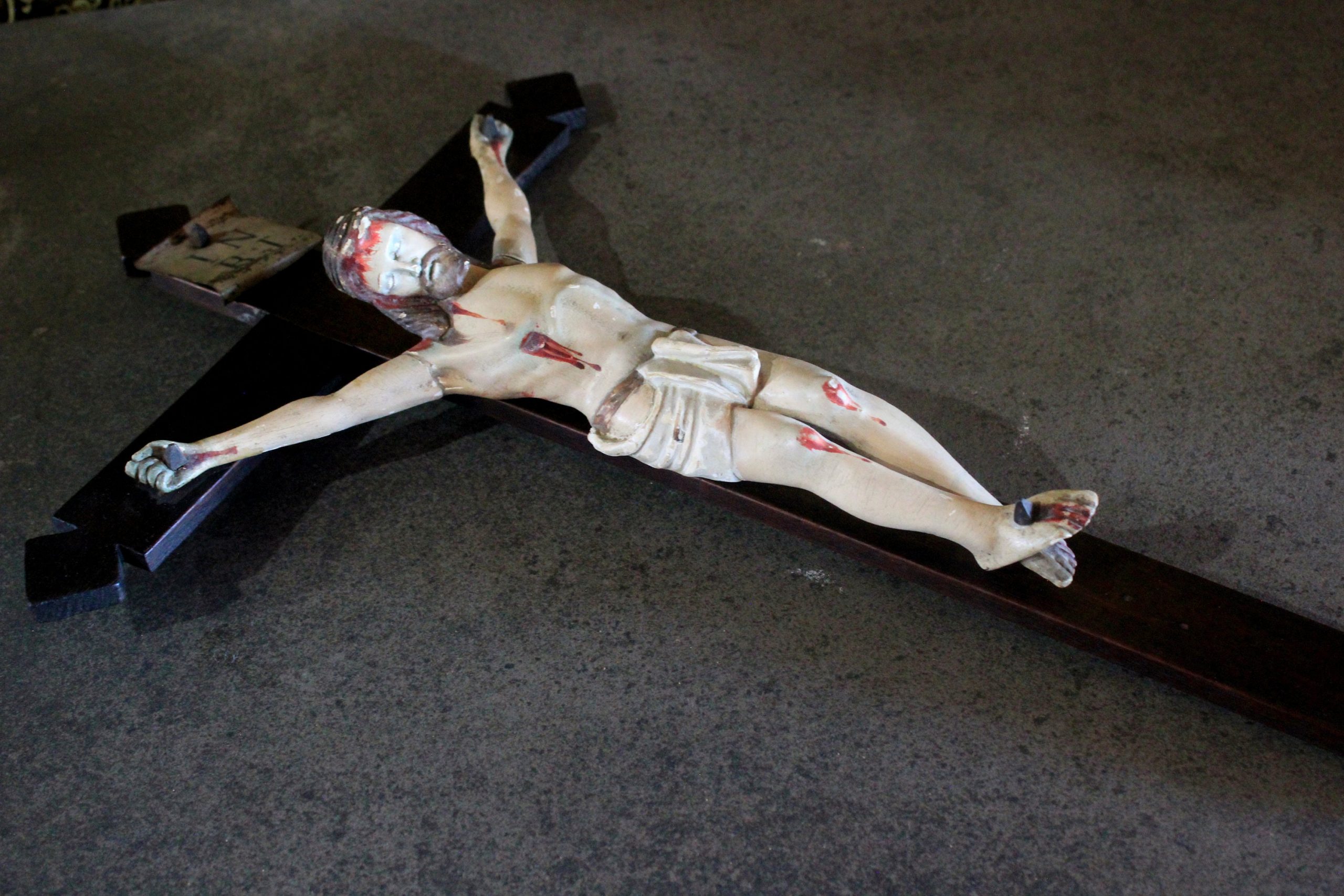 Crucifijo de Talla de Madera, Antiguo Crucifijo, Crucifijo Talla, Estucado y Policromado, Crucifijo de Pared, Cruz Madera - Imagen 7