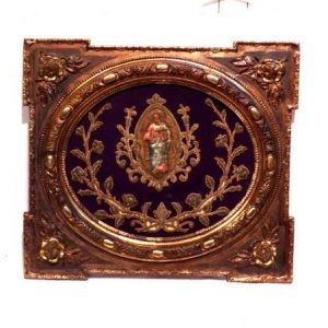 Antiguo Bordado Español XvIII, Bordado Corazón Jesús, Bordado Religioso, Bordado Hilo Oro, Marco Dorado, Bordado Jesús