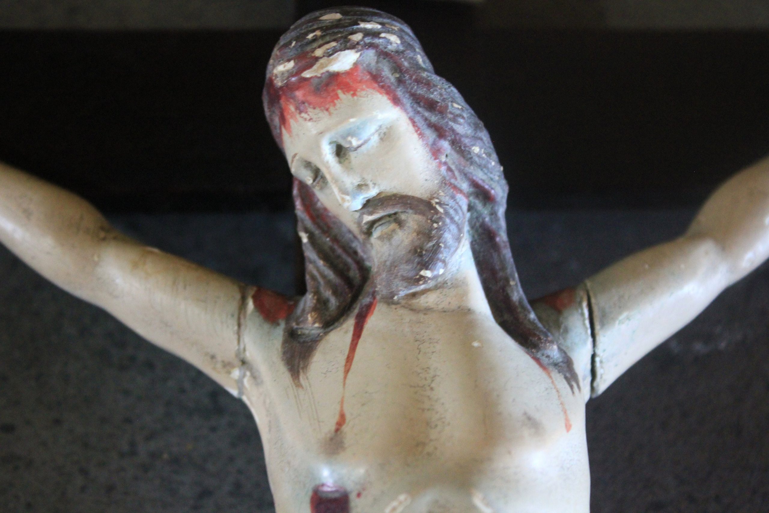 Crucifijo de Talla de Madera, Antiguo Crucifijo, Crucifijo Talla, Estucado y Policromado, Crucifijo de Pared, Cruz Madera - Imagen 10