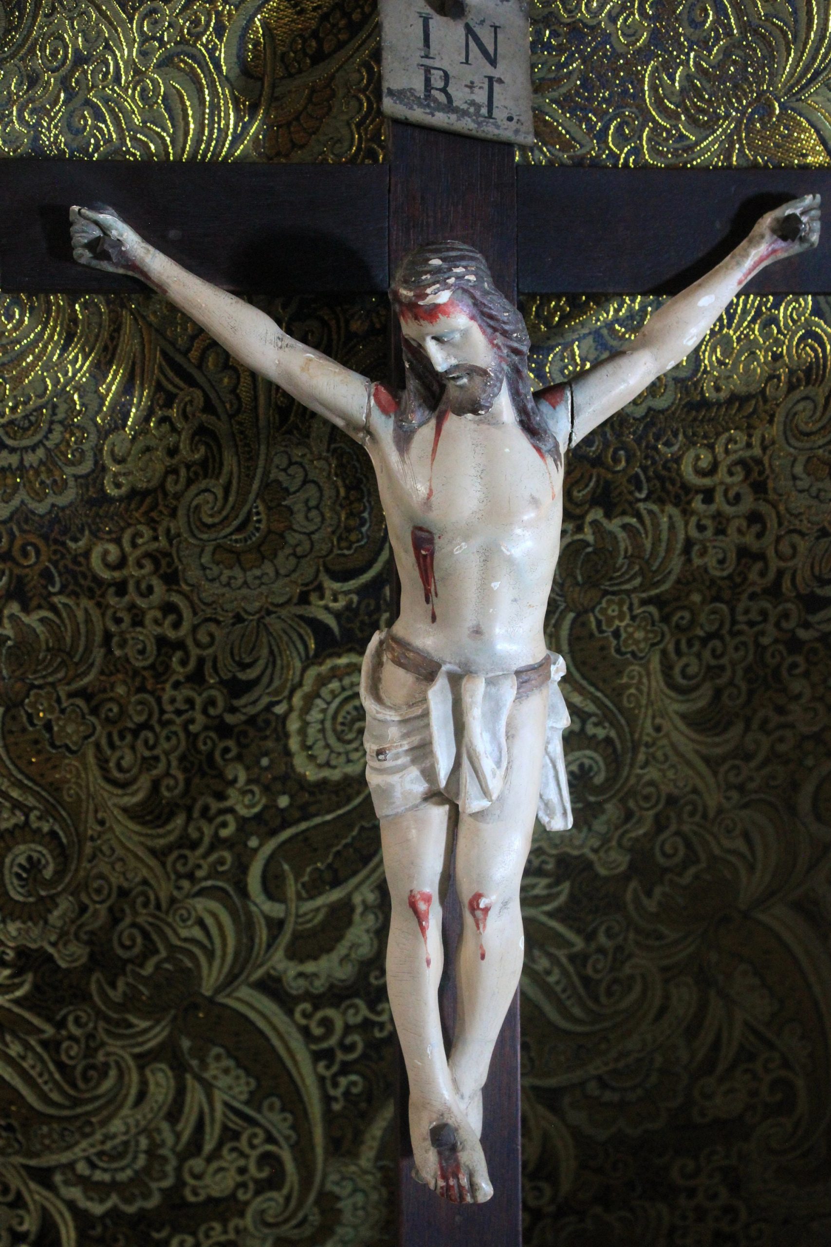 Crucifijo de Talla de Madera, Antiguo Crucifijo, Crucifijo Talla, Estucado y Policromado, Crucifijo de Pared, Cruz Madera - Imagen 8