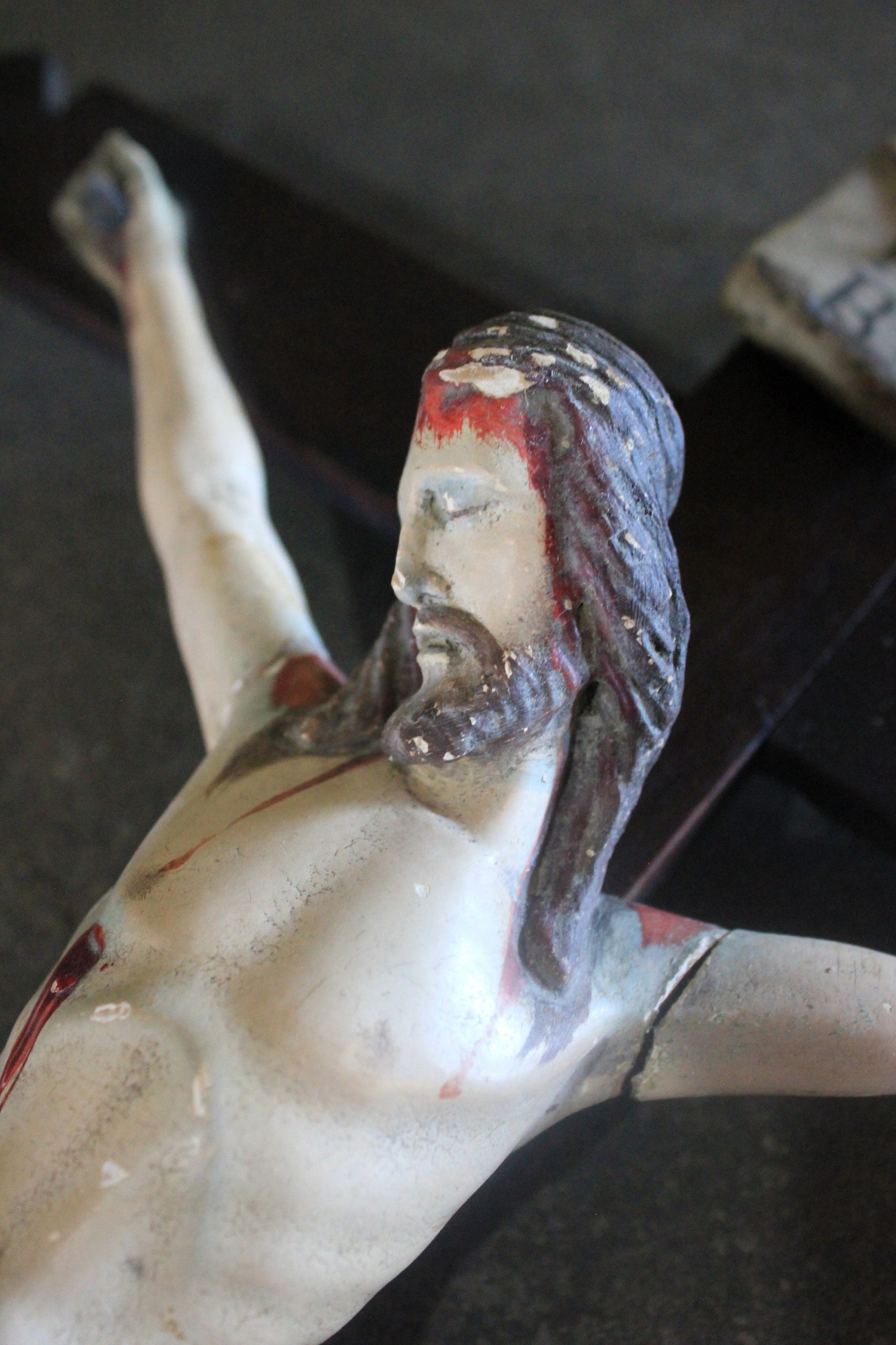 Crucifijo de Talla de Madera, Antiguo Crucifijo, Crucifijo Talla, Estucado y Policromado, Crucifijo de Pared, Cruz Madera - Imagen 9