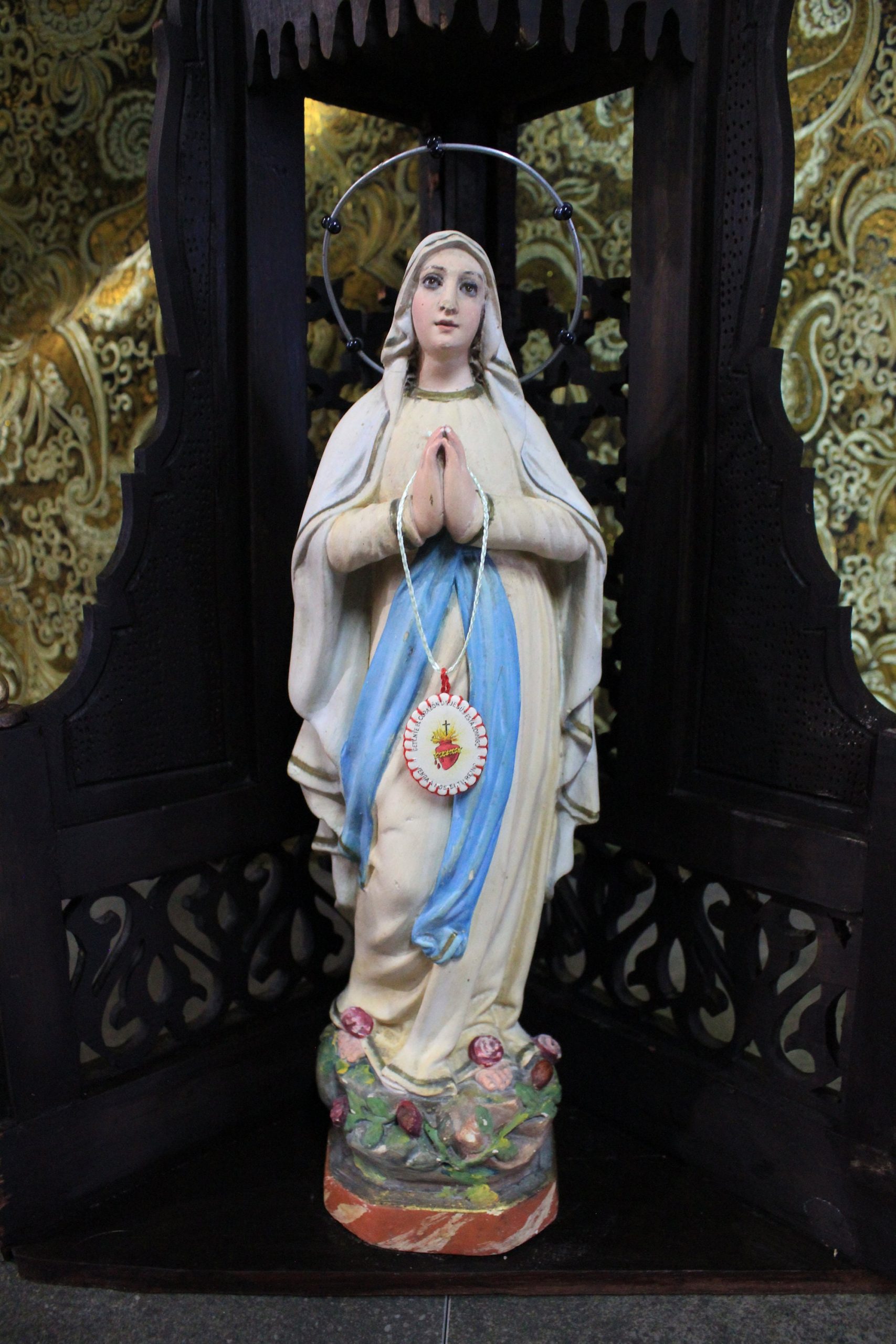 Capilla con Virgen de Lourdes, Capilla de Madera, Hornacina con Virgen, Antigua Hornacina, Capilla Neogótica, Escultura Escayola - Imagen 7