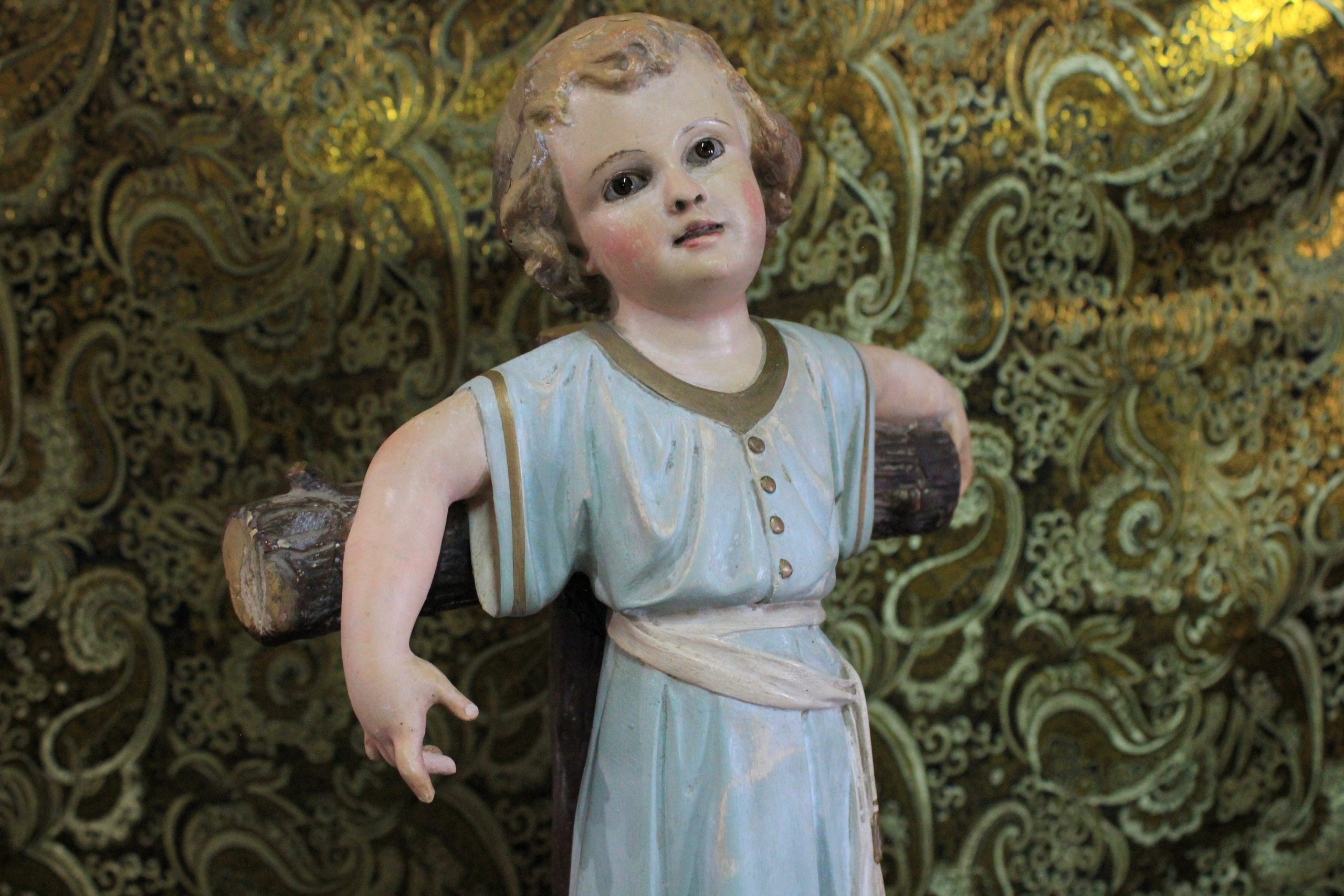Antiguo San Juanito, Escultura Religiosa, Antigua Escultura Juanito, Escultura Escayola, Niño Ojos Cristal, Niño Olot. - Imagen 8