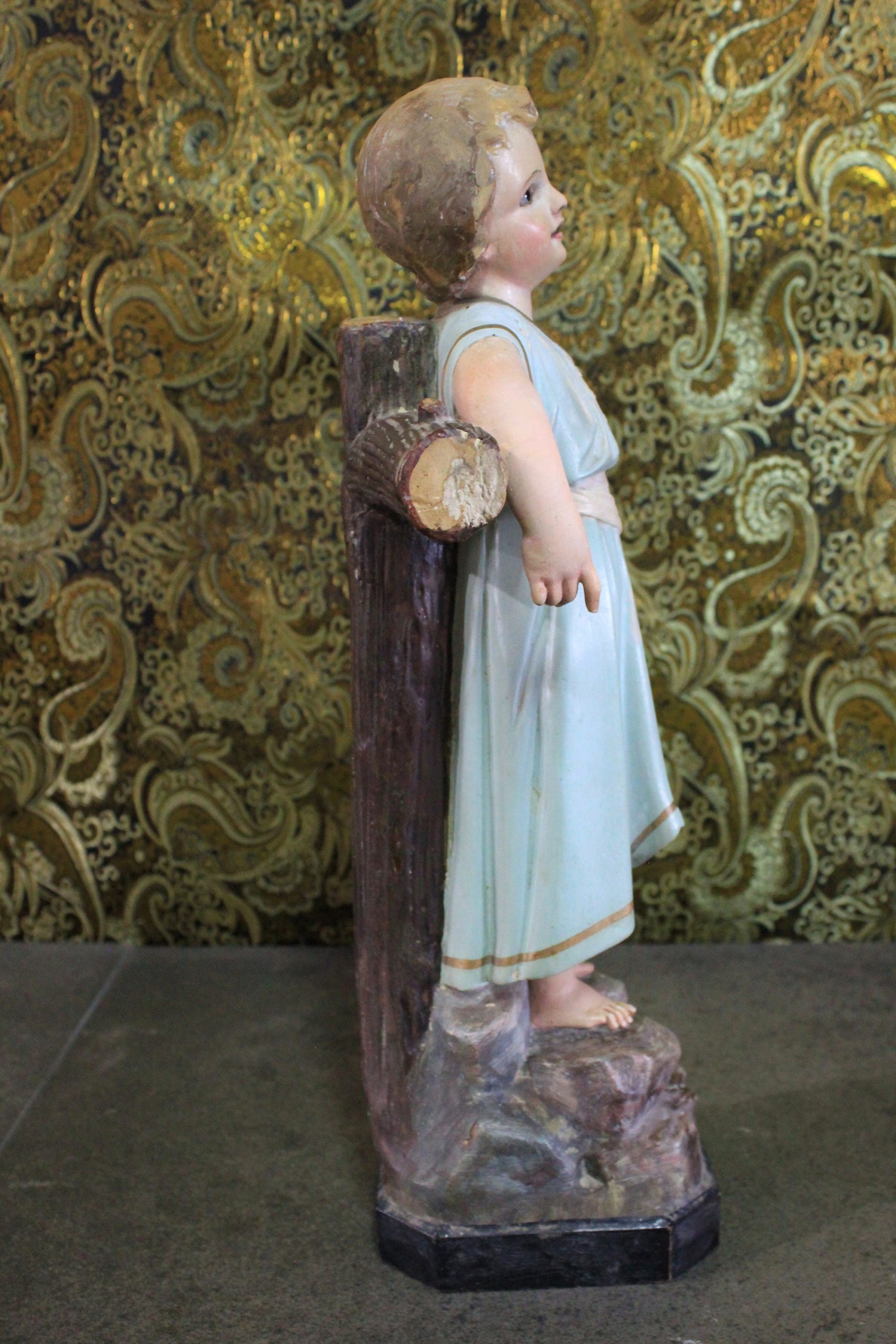 Antiguo San Juanito, Escultura Religiosa, Antigua Escultura Juanito, Escultura Escayola, Niño Ojos Cristal, Niño Olot. - Imagen 3