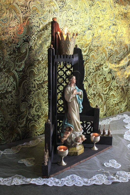 Capilla con Virgen de la Inmaculada, Capilla de Madera, Hornacina con Virgen, Antigua Hornacina, Capilla Neogótica, Escultura Escayola - Imagen 6