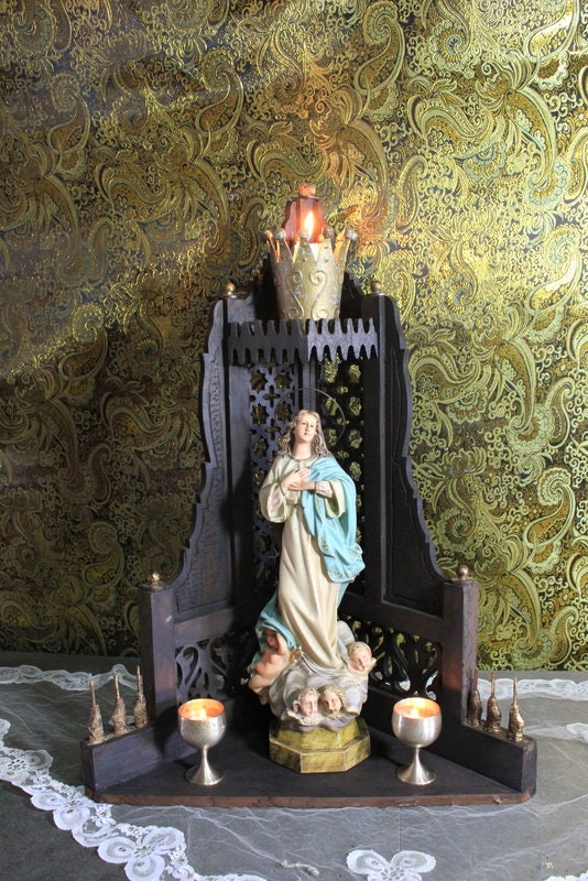 Capilla con Virgen de la Inmaculada, Capilla de Madera, Hornacina con Virgen, Antigua Hornacina, Capilla Neogótica, Escultura Escayola - Imagen 9