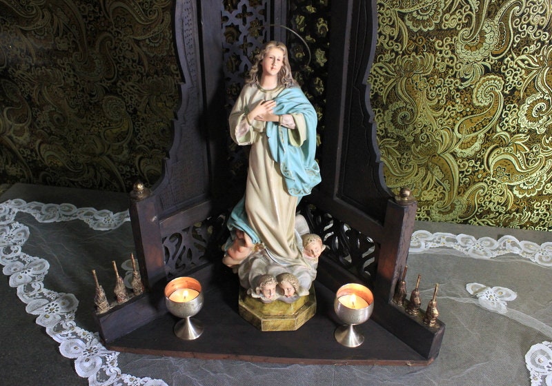 Capilla con Virgen de la Inmaculada, Capilla de Madera, Hornacina con Virgen, Antigua Hornacina, Capilla Neogótica, Escultura Escayola - Imagen 4