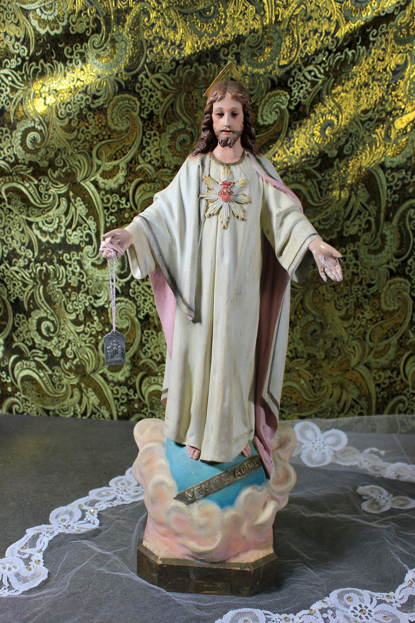 Escultura Sagrado Corazón Jesús, Escultura Jesús 42 cm, Sagrado Corazón, Figura Jesús, Escultura Escayola Jesús, Jesús Ojos Cristal, Olot . - Imagen 3