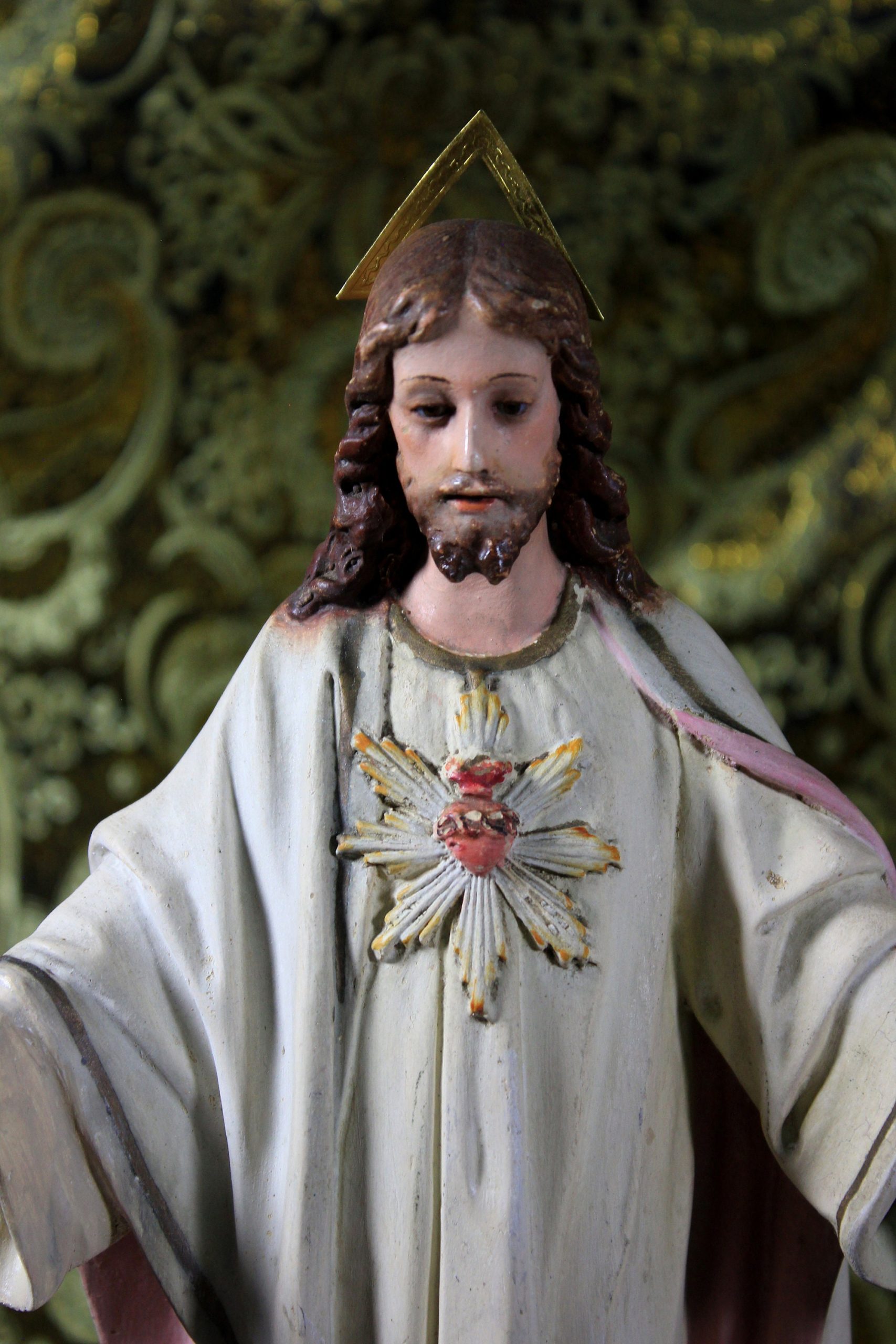 Escultura Sagrado Corazón Jesús, Escultura Jesús 42 cm, Sagrado Corazón, Figura Jesús, Escultura Escayola Jesús, Jesús Ojos Cristal, Olot . - Imagen 9