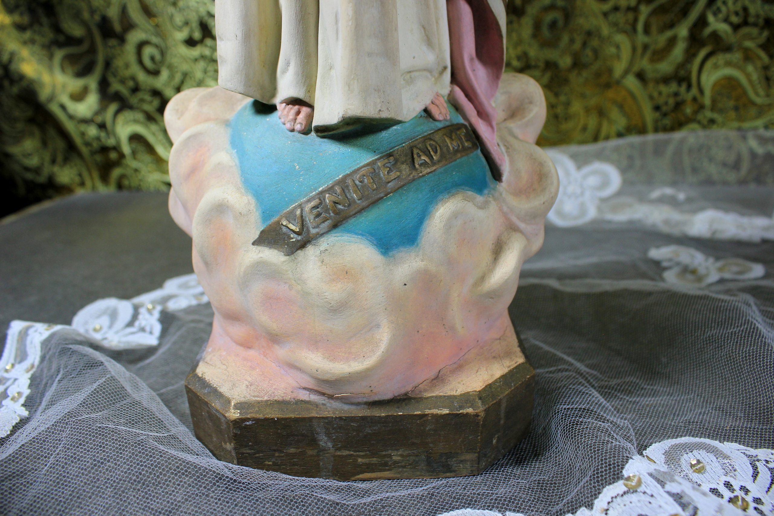 Escultura Sagrado Corazón Jesús, Escultura Jesús 42 cm, Sagrado Corazón, Figura Jesús, Escultura Escayola Jesús, Jesús Ojos Cristal, Olot . - Imagen 5