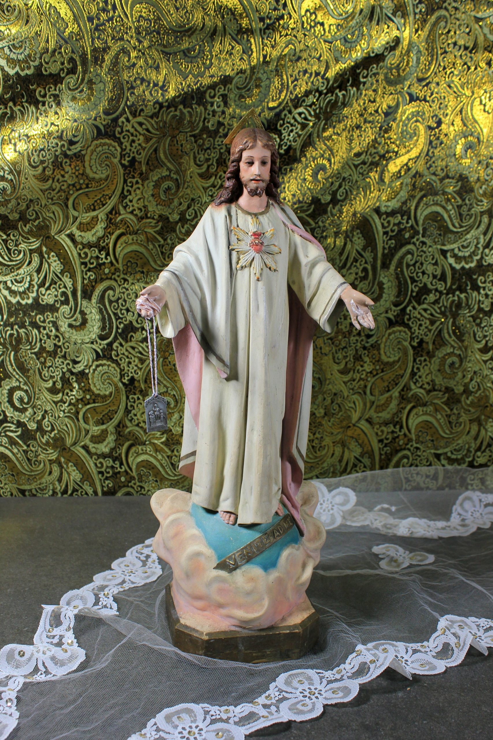 Escultura Sagrado Corazón Jesús, Escultura Jesús 42 cm, Sagrado Corazón, Figura Jesús, Escultura Escayola Jesús, Jesús Ojos Cristal, Olot . - Imagen 7