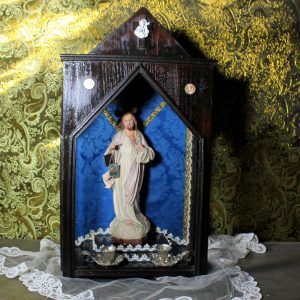 Antigua Capilla de Altar, 59 cm, Antigua Hornacina, Capilla Estilo Gótico, Hornacina Sagrado Corazón de Jesús, Capilla Madera con Jesús.