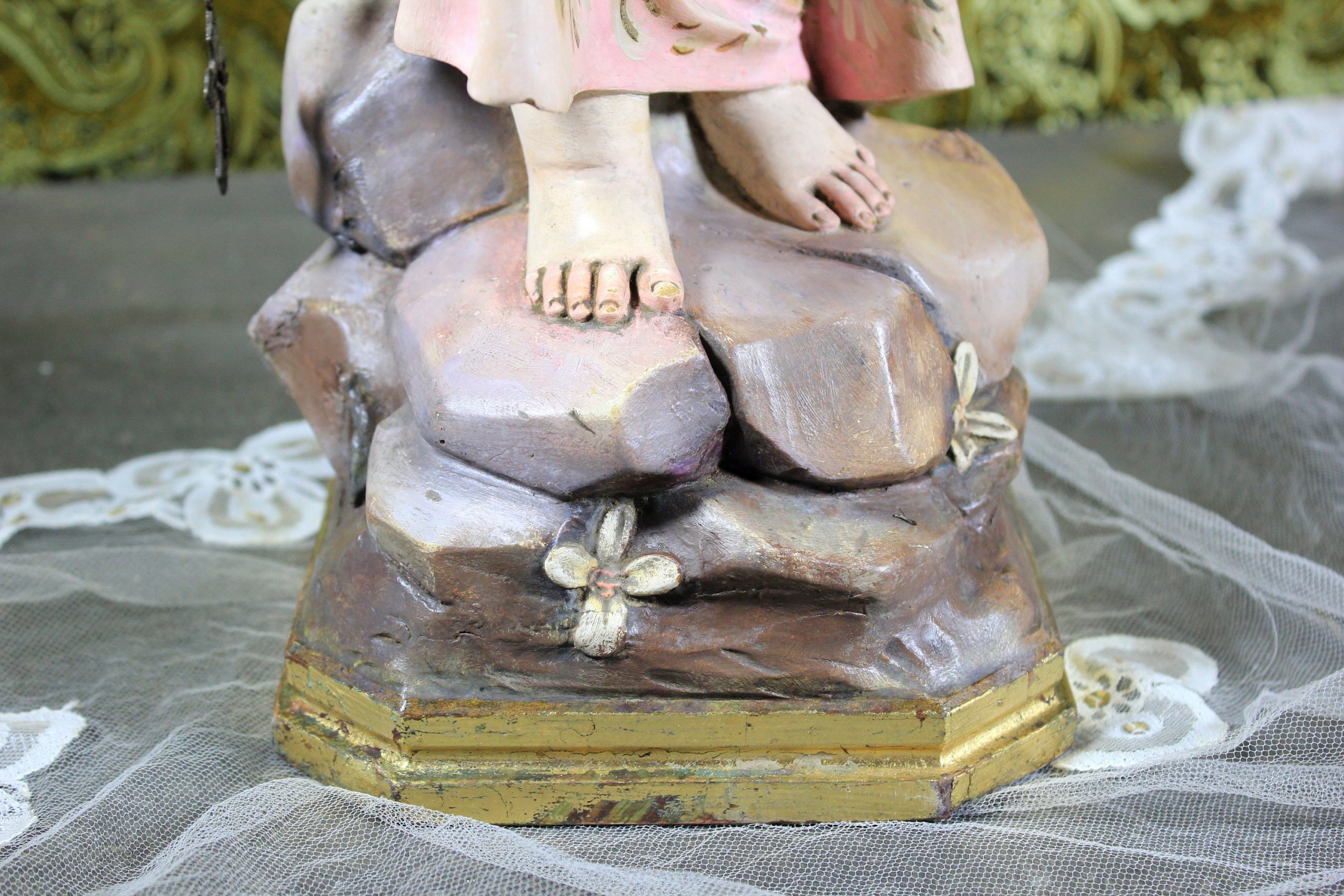 Antiguo San Juanito, Escultura Religiosa Santo, Antigua Escultura Juanito, Escultura Escayola, Niño Ojos Cristal, Niño Olot, Barcelona - Imagen 2