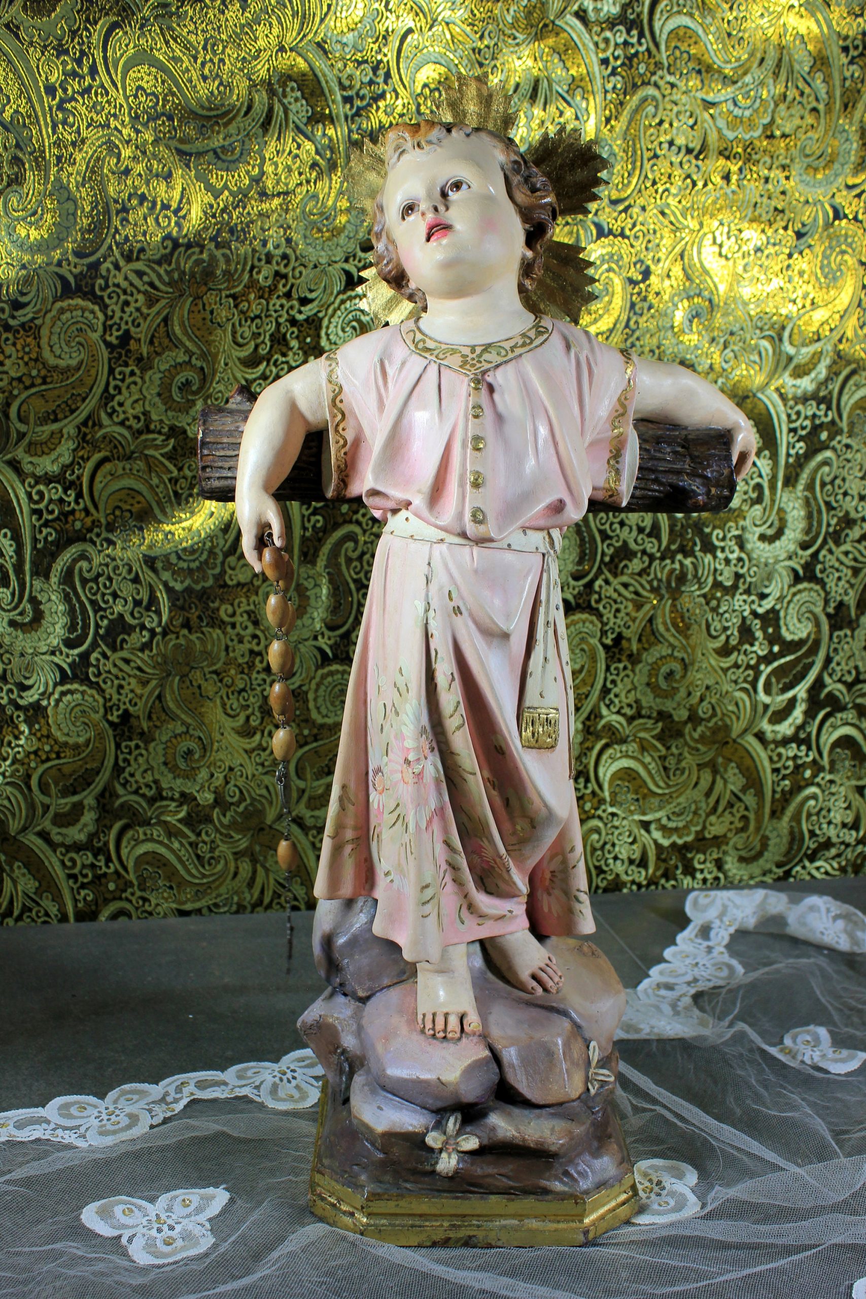 Antiguo San Juanito, Escultura Religiosa Santo, Antigua Escultura Juanito, Escultura Escayola, Niño Ojos Cristal, Niño Olot, Barcelona - Imagen 7