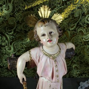 Antiguo San Juanito, Escultura Religiosa Santo, Antigua Escultura Juanito, Escultura Escayola, Niño Ojos Cristal, Niño Olot, Barcelona