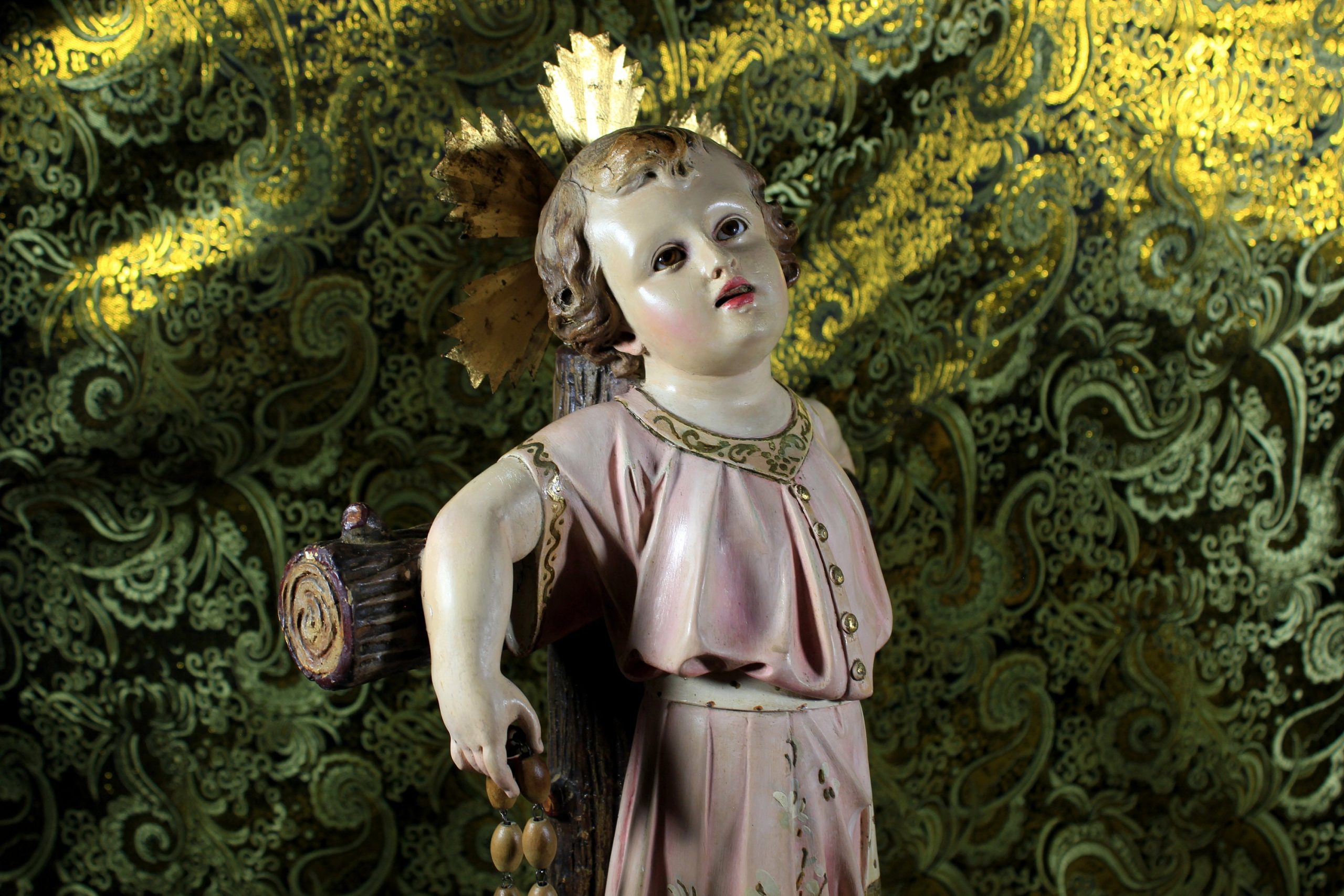 Antiguo San Juanito, Escultura Religiosa Santo, Antigua Escultura Juanito, Escultura Escayola, Niño Ojos Cristal, Niño Olot, Barcelona - Imagen 4