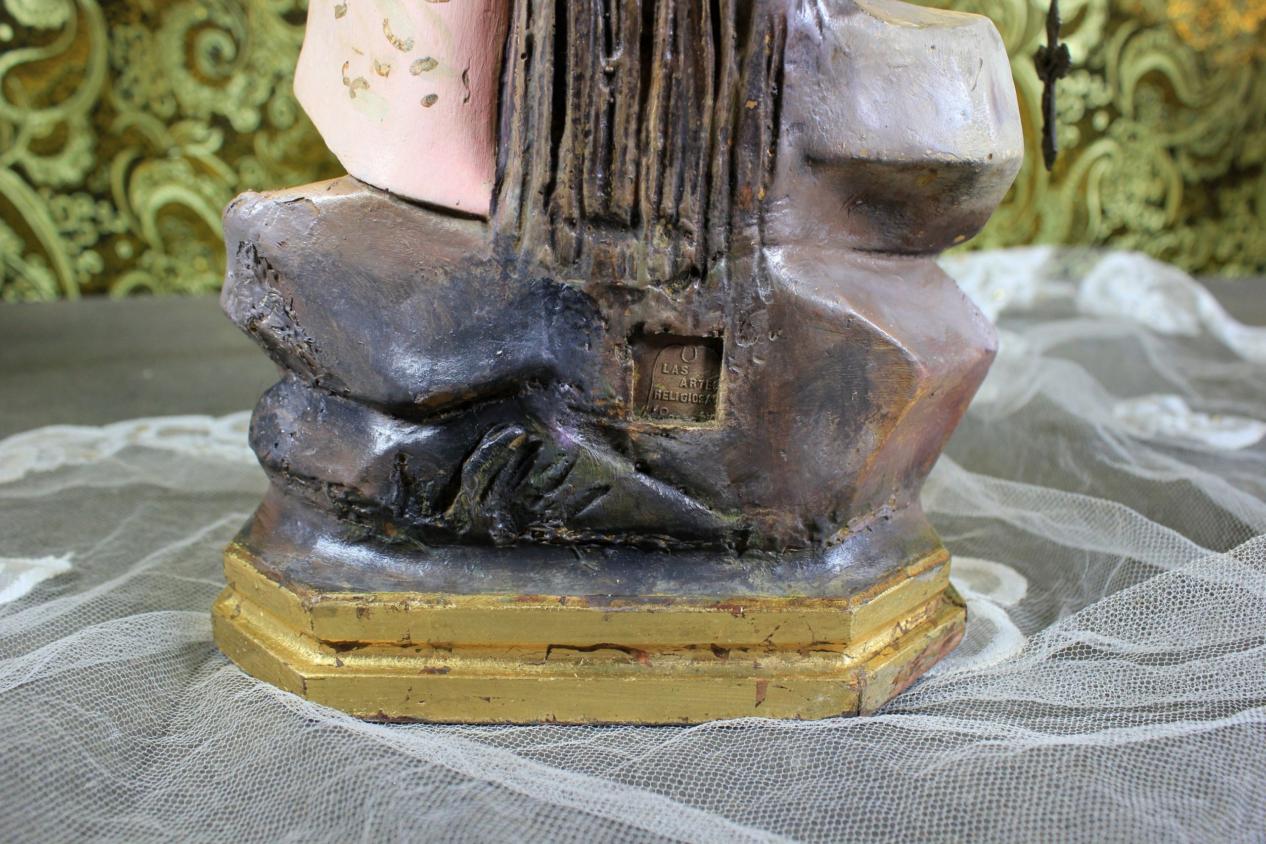 Antiguo San Juanito, Escultura Religiosa Santo, Antigua Escultura Juanito, Escultura Escayola, Niño Ojos Cristal, Niño Olot, Barcelona - Imagen 9