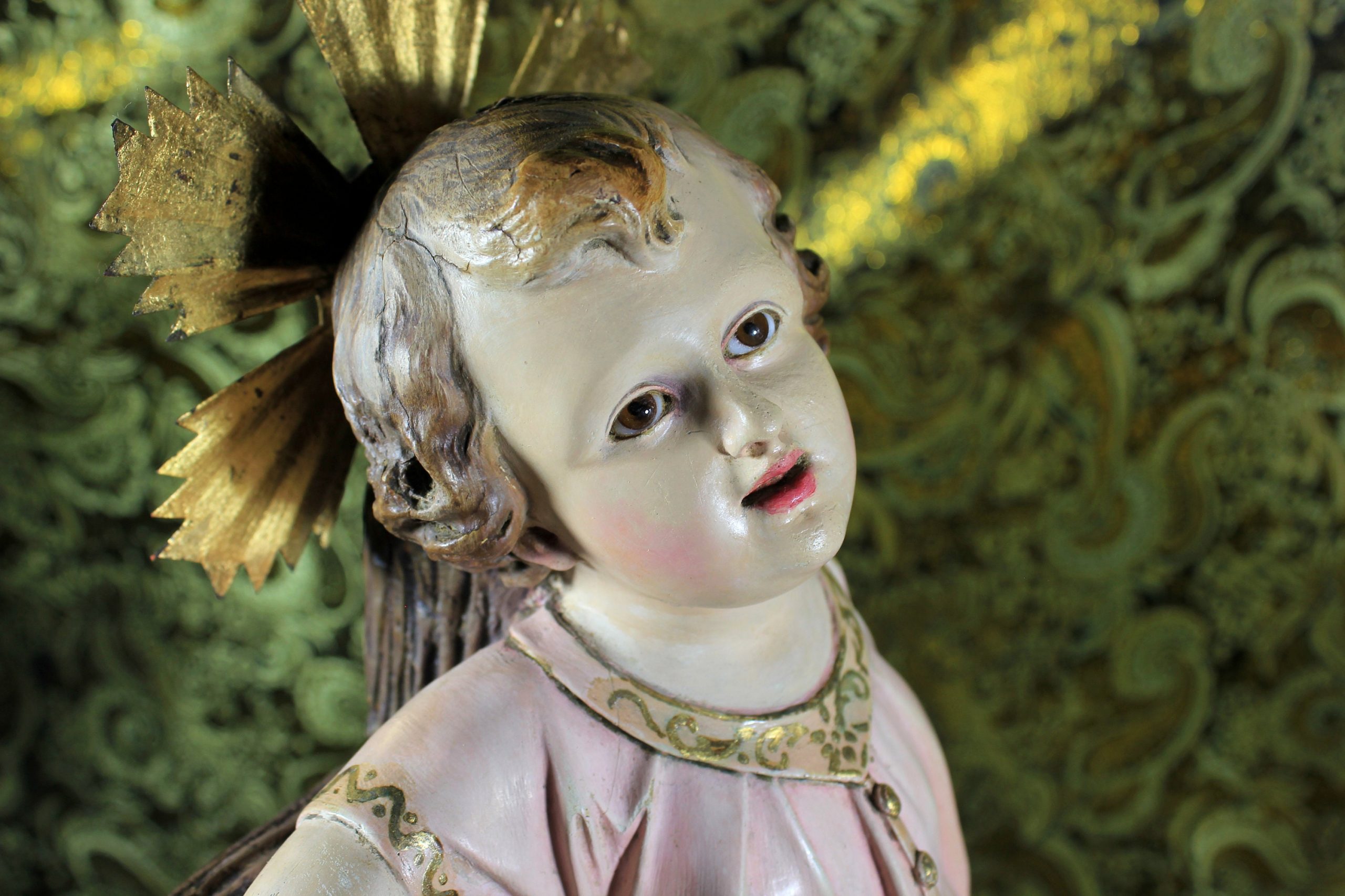 Antiguo San Juanito, Escultura Religiosa Santo, Antigua Escultura Juanito, Escultura Escayola, Niño Ojos Cristal, Niño Olot, Barcelona - Imagen 8