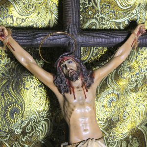 Gran Crucifijo de Cristo, Antiguo Crucifijo Escayola, Antigua Cruz Madera, Crucifijo Español, Crucifijo Cristiano, Ojos de Cristal