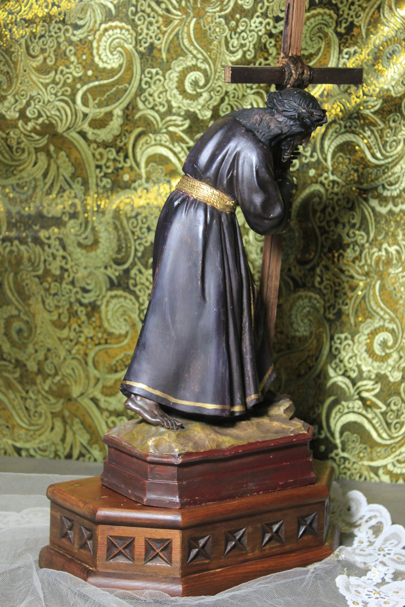 Estatua Jesús de Nazaret, Antiguo Cristo Nazareno, Antigua Escultura Jesús, Escultura de Jesús con la Cruz, Escultura Española Nazareno Olot - Imagen 10