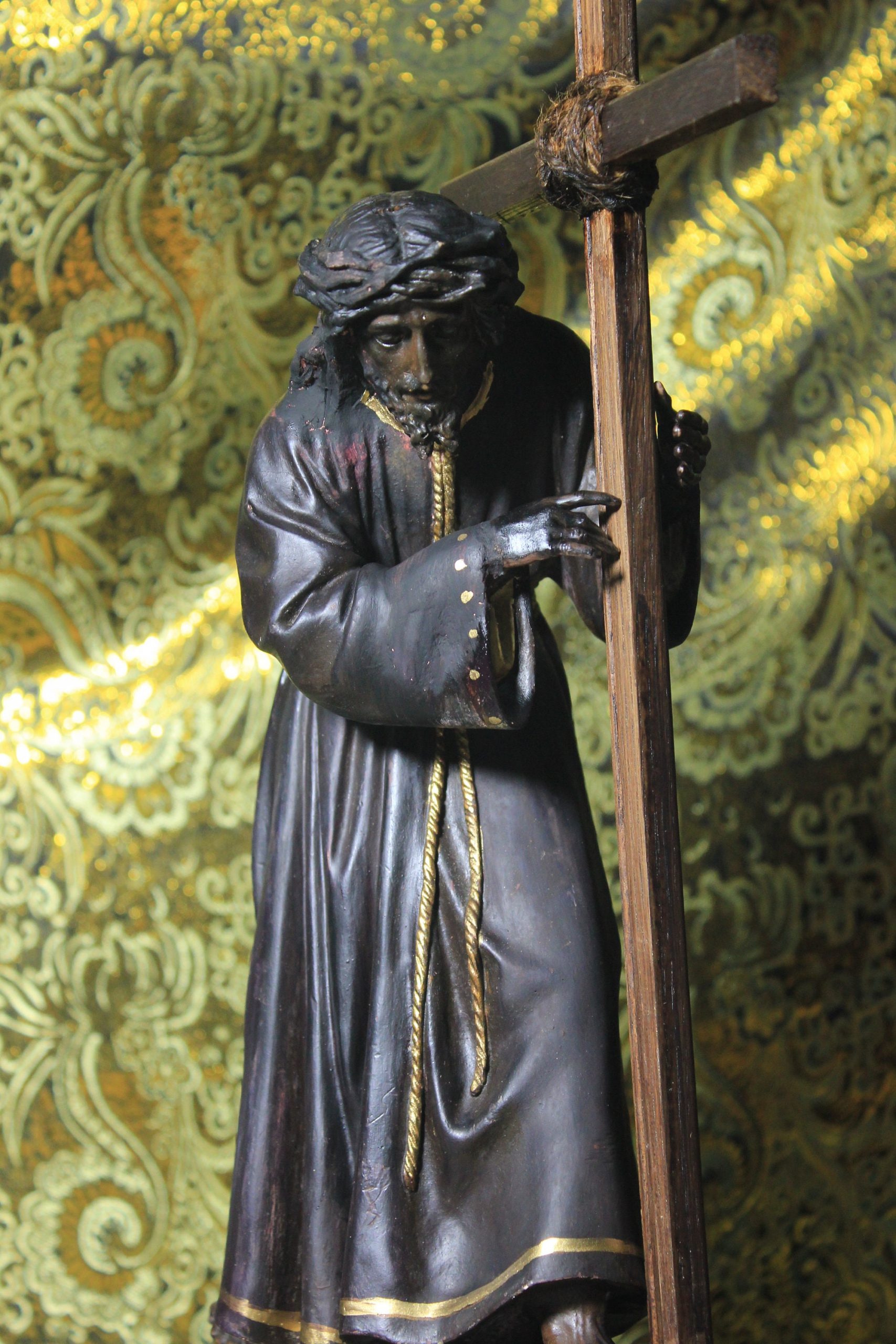 Estatua Jesús de Nazaret, Antiguo Cristo Nazareno, Antigua Escultura Jesús, Escultura de Jesús con la Cruz, Escultura Española Nazareno Olot - Imagen 3