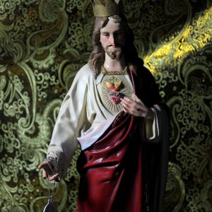 Escultura Sagrado Corazón Jesús, Escultura de Jesús 44cm, Sagrado Corazón, Figura de Jesús, Escultura Escayola Jesús, Ojos de Cristal, Olot.