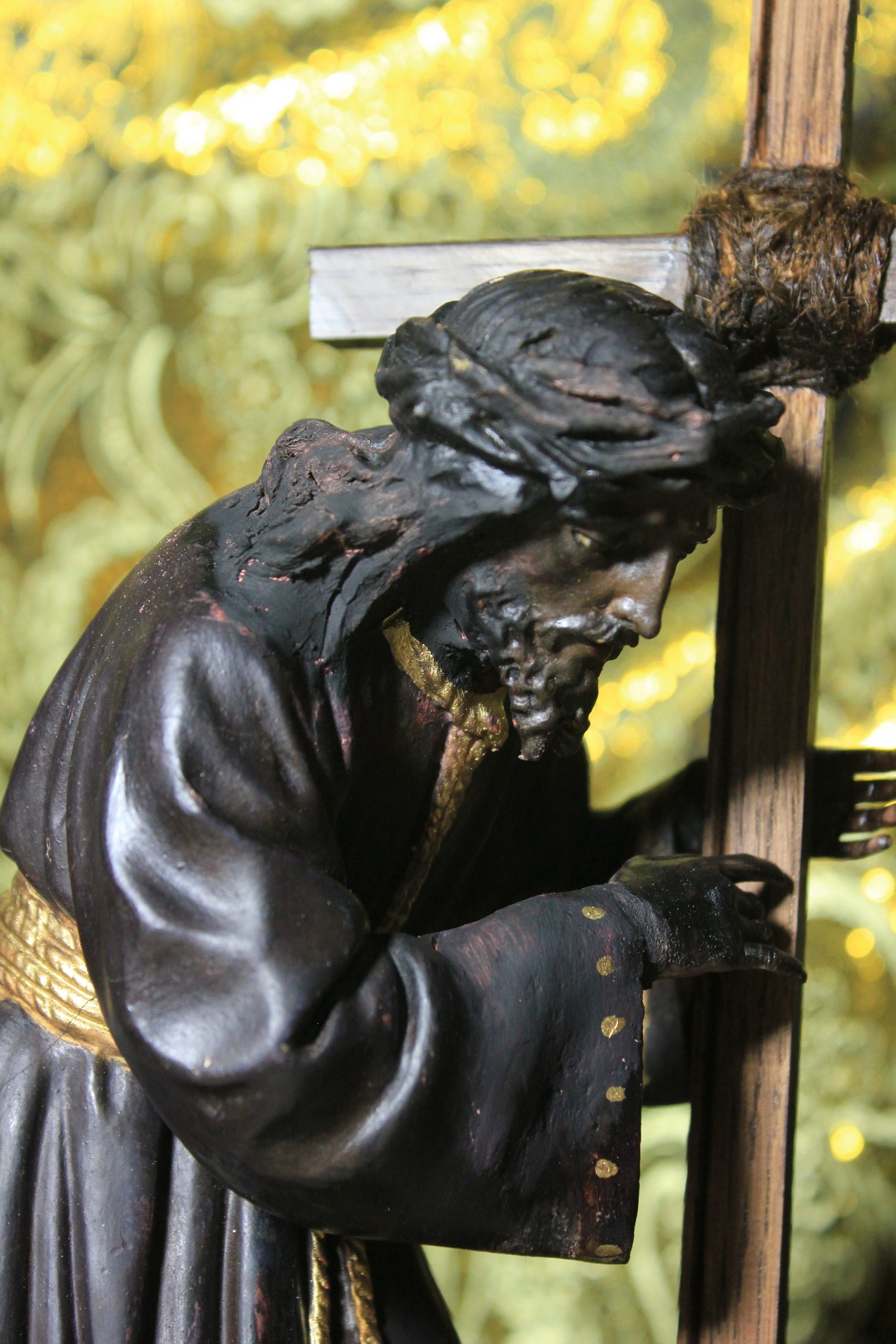 Estatua Jesús de Nazaret, Antiguo Cristo Nazareno, Antigua Escultura Jesús, Escultura de Jesús con la Cruz, Escultura Española Nazareno Olot - Imagen 9