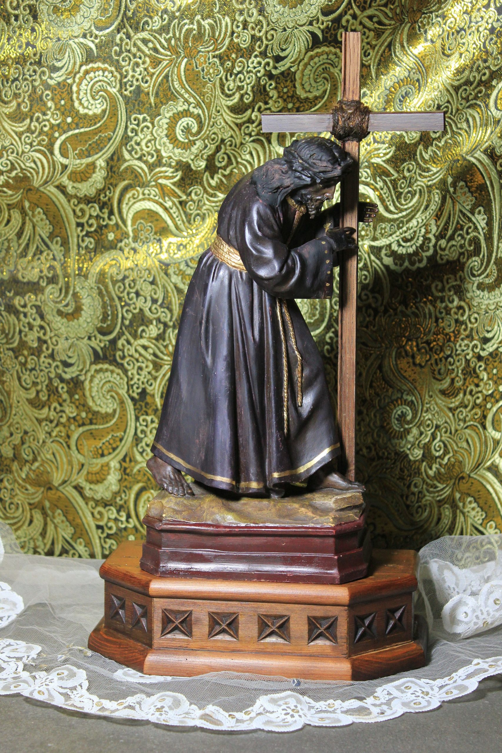 Estatua Jesús de Nazaret, Antiguo Cristo Nazareno, Antigua Escultura Jesús, Escultura de Jesús con la Cruz, Escultura Española Nazareno Olot - Imagen 7