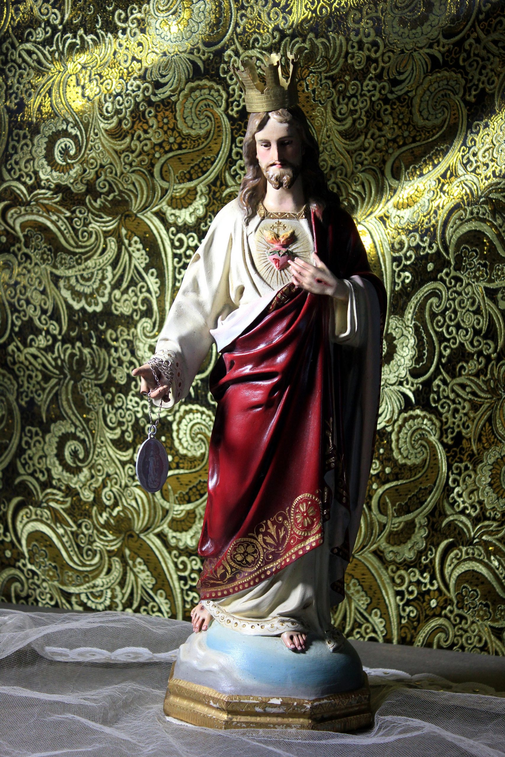 Escultura Sagrado Corazón Jesús, Escultura de Jesús 44cm, Sagrado Corazón, Figura de Jesús, Escultura Escayola Jesús, Ojos de Cristal, Olot. - Imagen 7